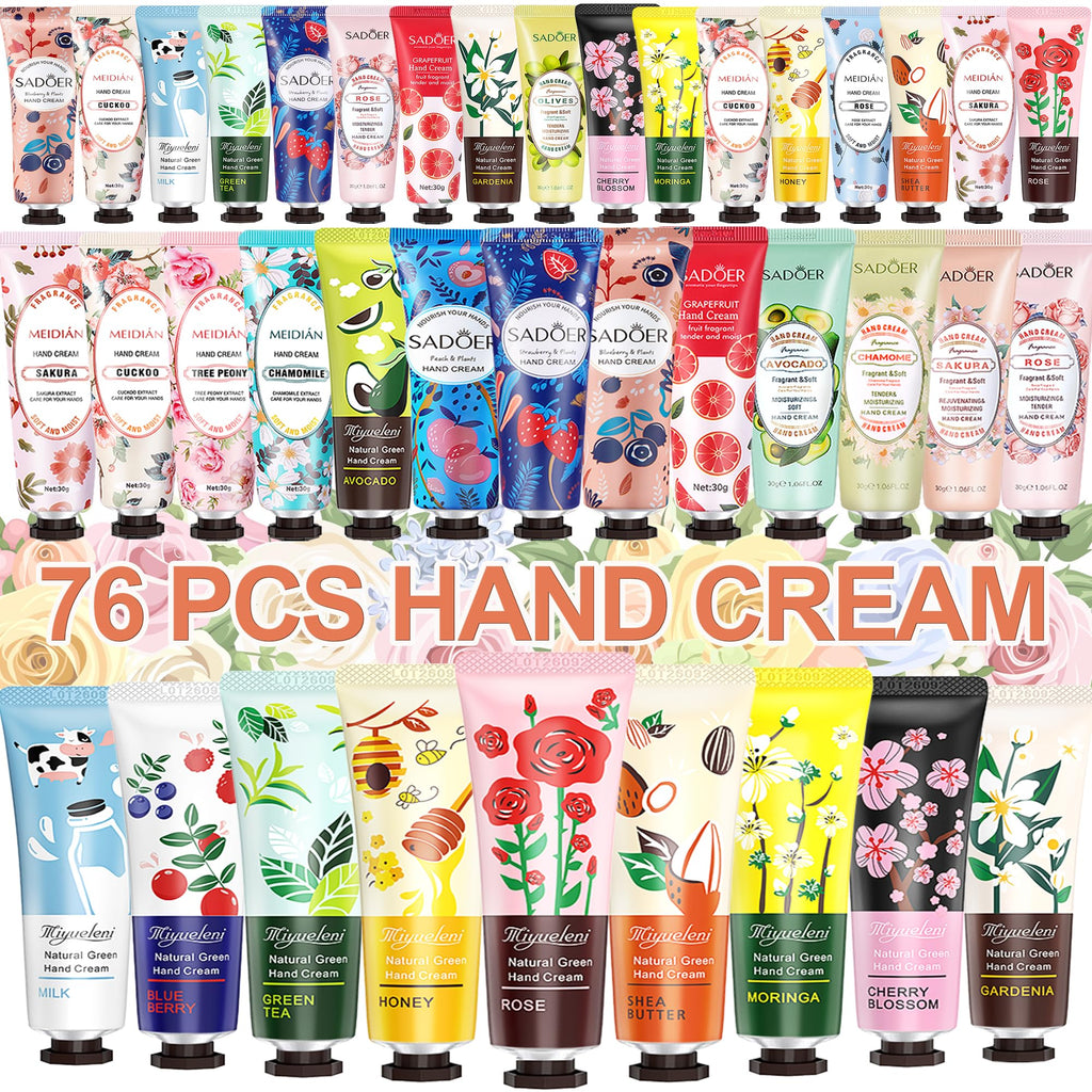 YUEONEWIN Hand Cream Gifts Set – 76-Pack Variety Scents, Travel Minis, Bulk Gifts for Women