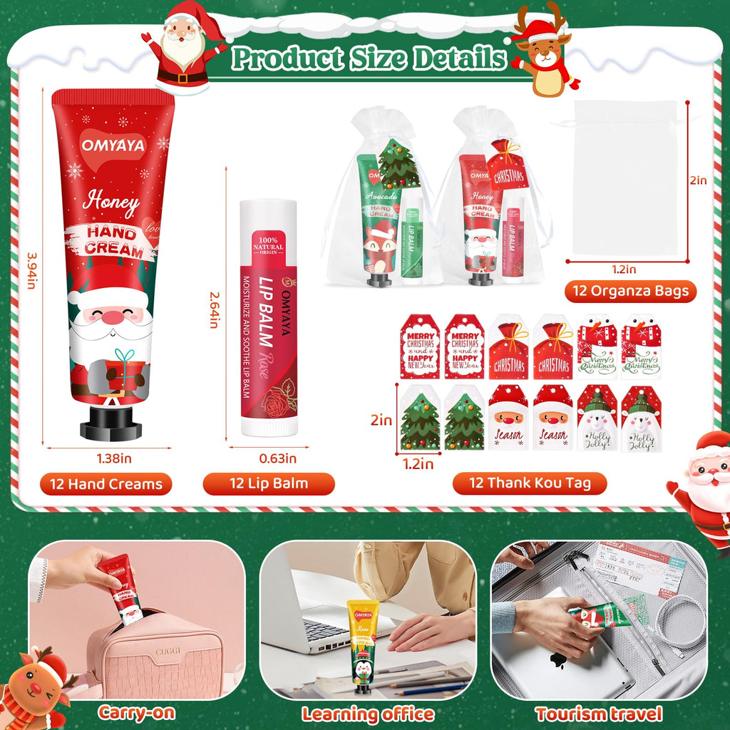 YUEONEWIN 12 Sets Christmas Bulk Gifts for Women – 48 Pcs Hand Cream & Lip Balm Set