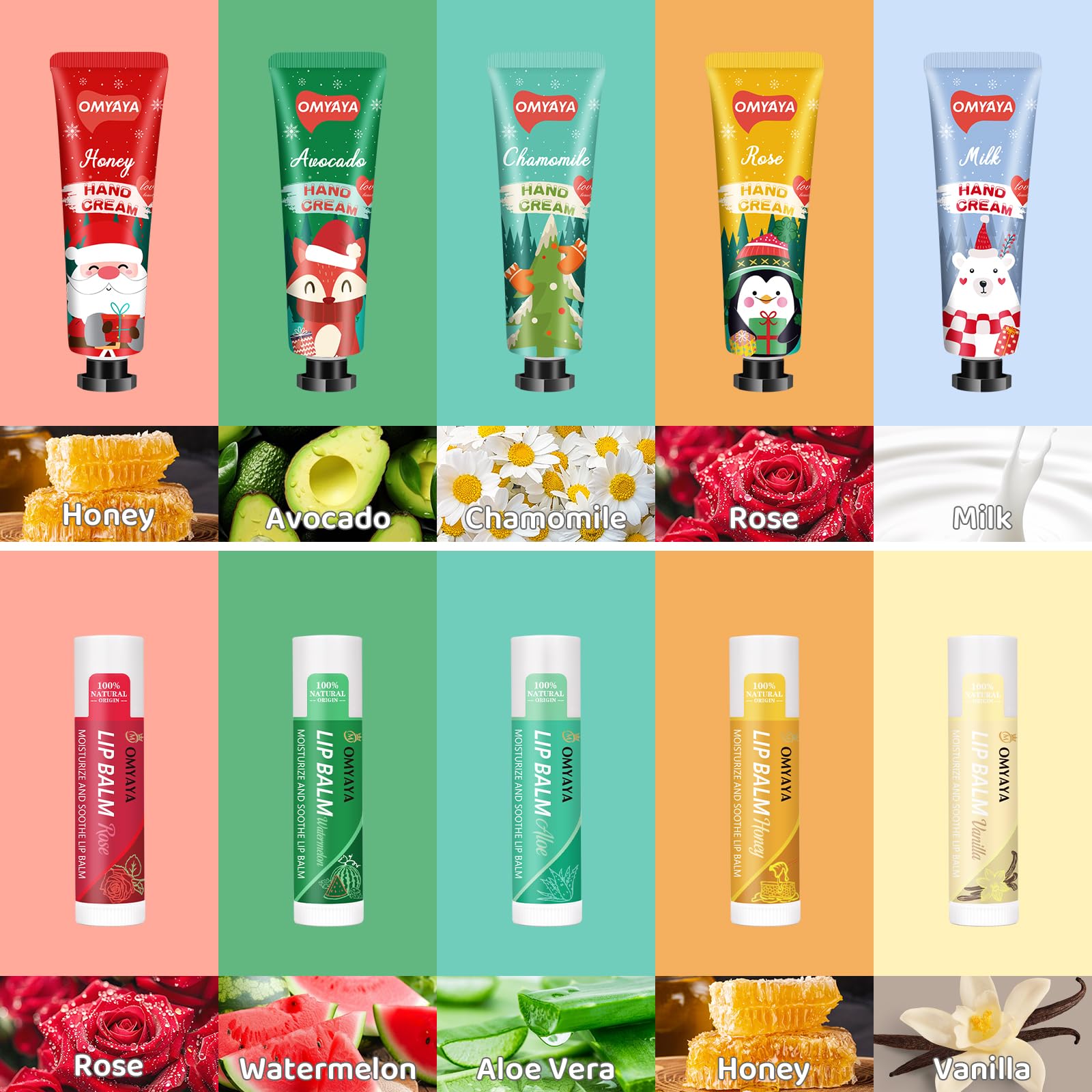 YUEONEWIN 12 Sets Christmas Bulk Gifts for Women – 48 Pcs Hand Cream & Lip Balm Set