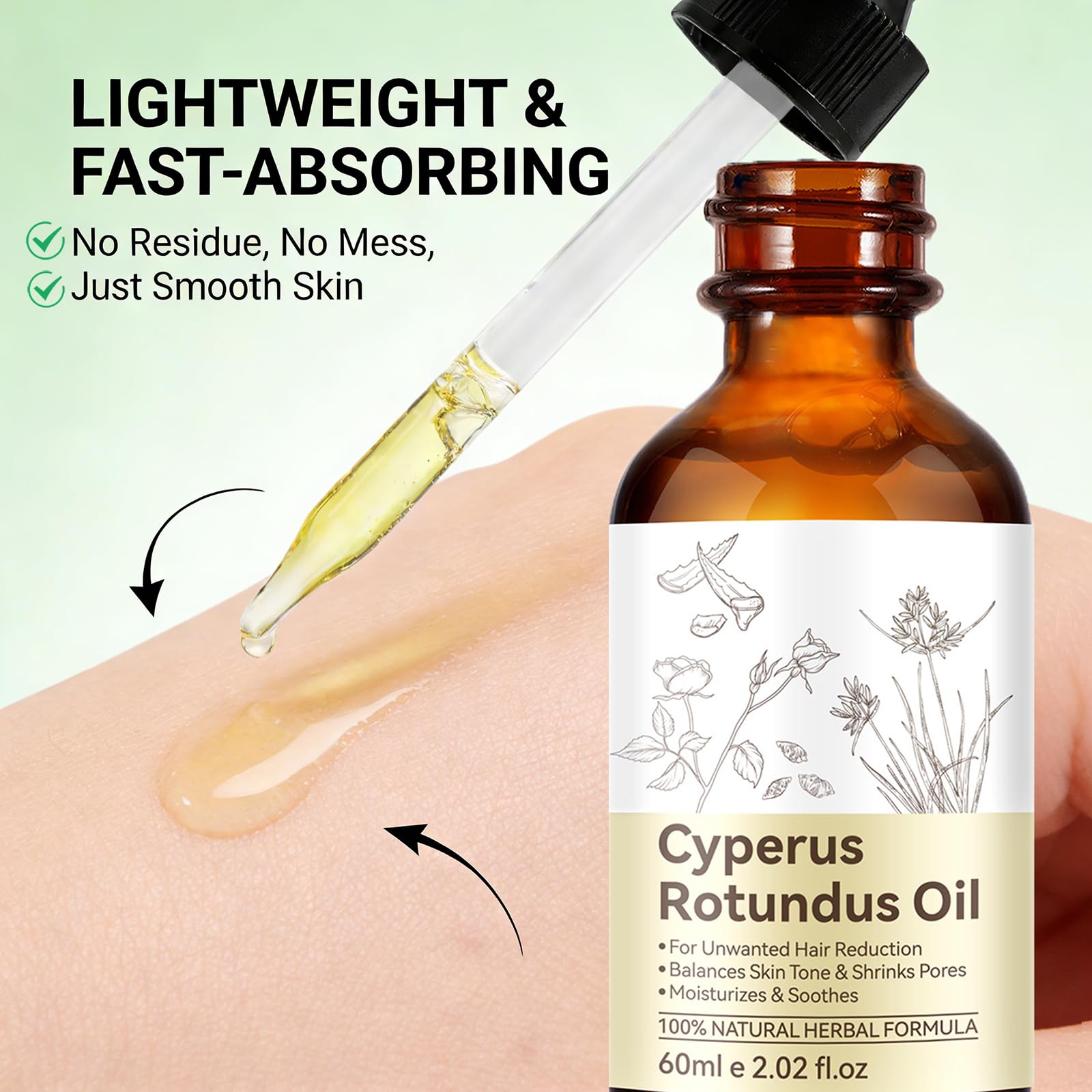 YUEPLATTNMAY 2PCS Cyperus Rotundus Oil – Natural Hair Reduction, Skin Moisturizer, All Skin Types, 2.02 Fl oz