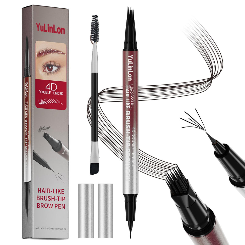 Yulinlon 4D Double-Ended Eyebrow Pen – Hair-Like Microblade, Quick-Dry, Dark Brown 03