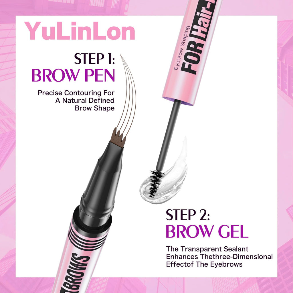 Yulinlon 2-in-1 Eyebrow Pen & Gel — 4-Tip Ultra-Precise, Waterproof Brow Kit (04# Black Brown)