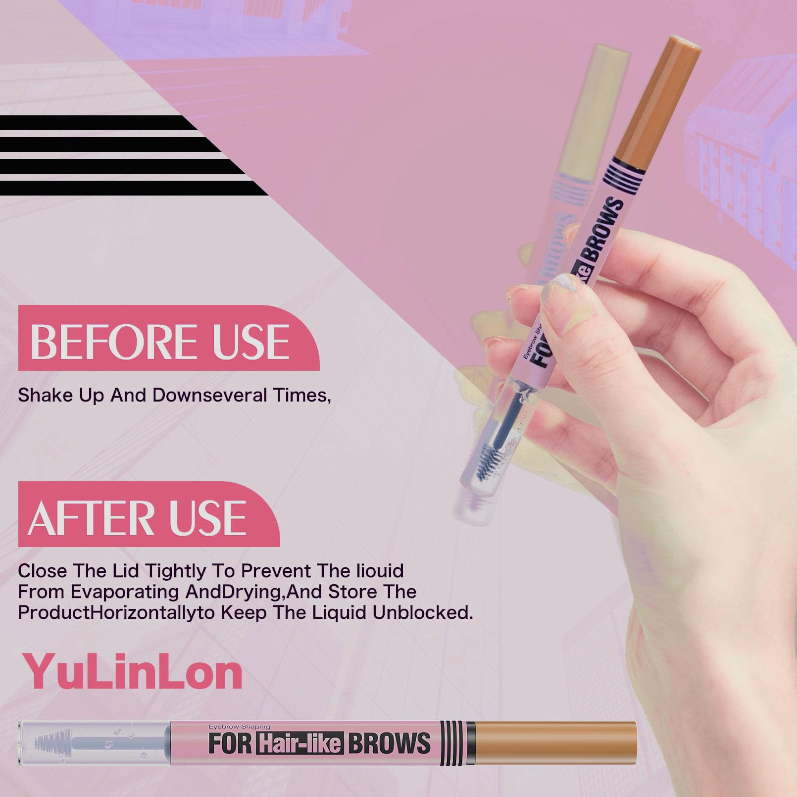 Yulinlon 2-in-1 Eyebrow Pen & Gel - 4-Tip Precision, Waterproof, 5 Natural Shades (02 Brown)