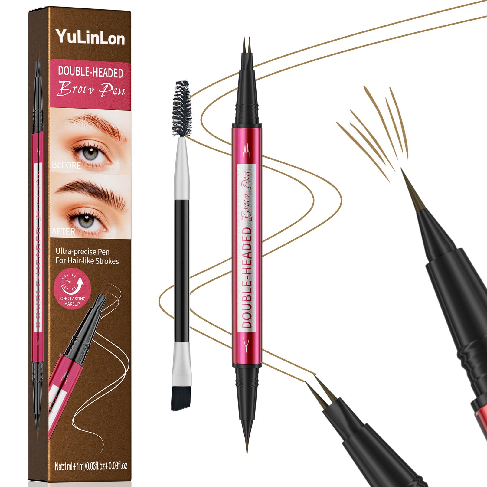 Yulinlon Double-Headed Brow Pen – Ultra-Precise 0.01mm Tip, Waterproof, 5 Natural Shades