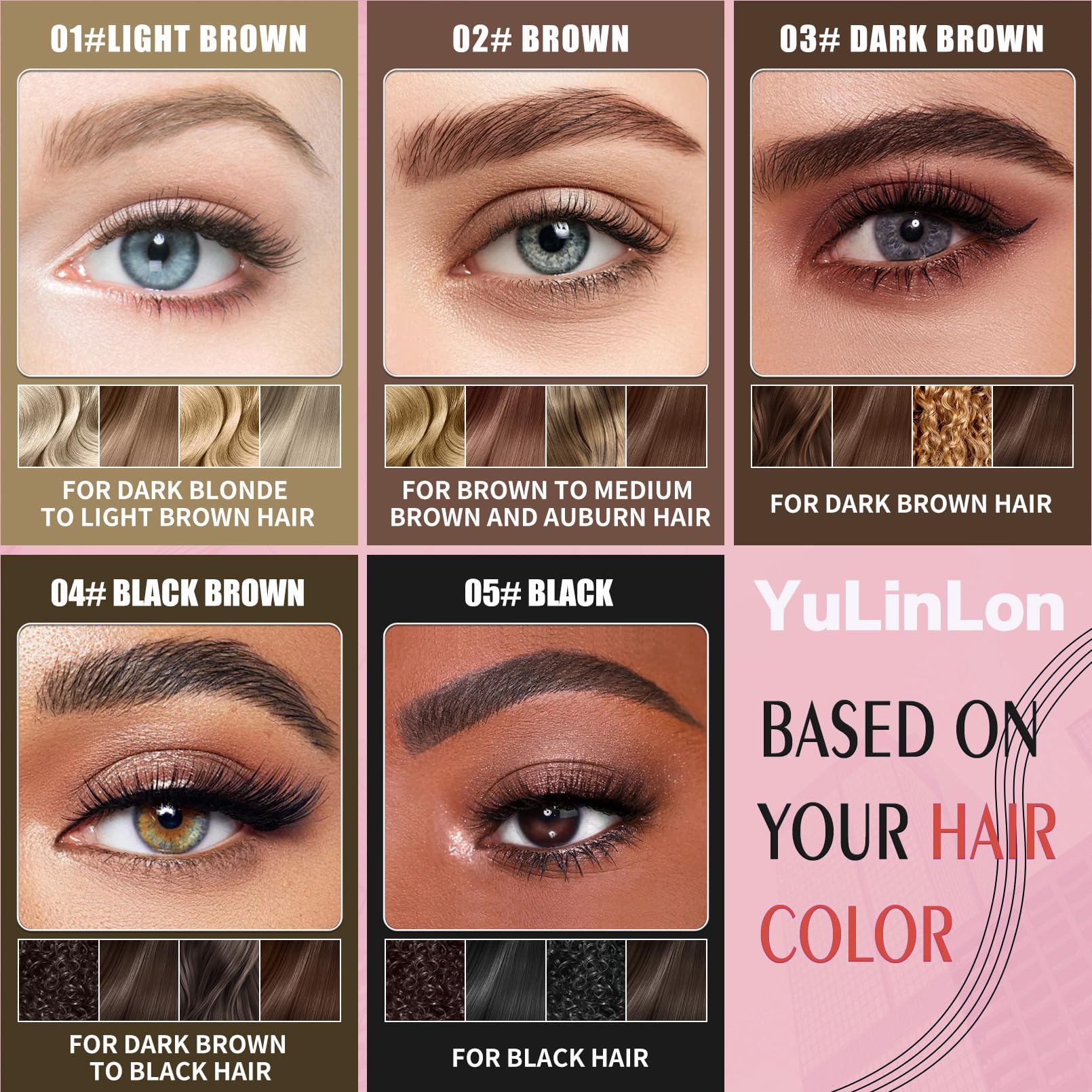 Yulinlon 2-in-1 Eyebrow Pen & Gel – 4-Tip Precision, Waterproof, 5 Natural Shades (01# Light Brown)