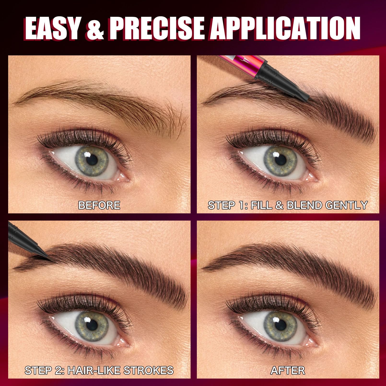 YuLinLon Double-Headed Brow Pen – Ultra-Precise 0.01mm Tip, 5 Natural Shades, Waterproof