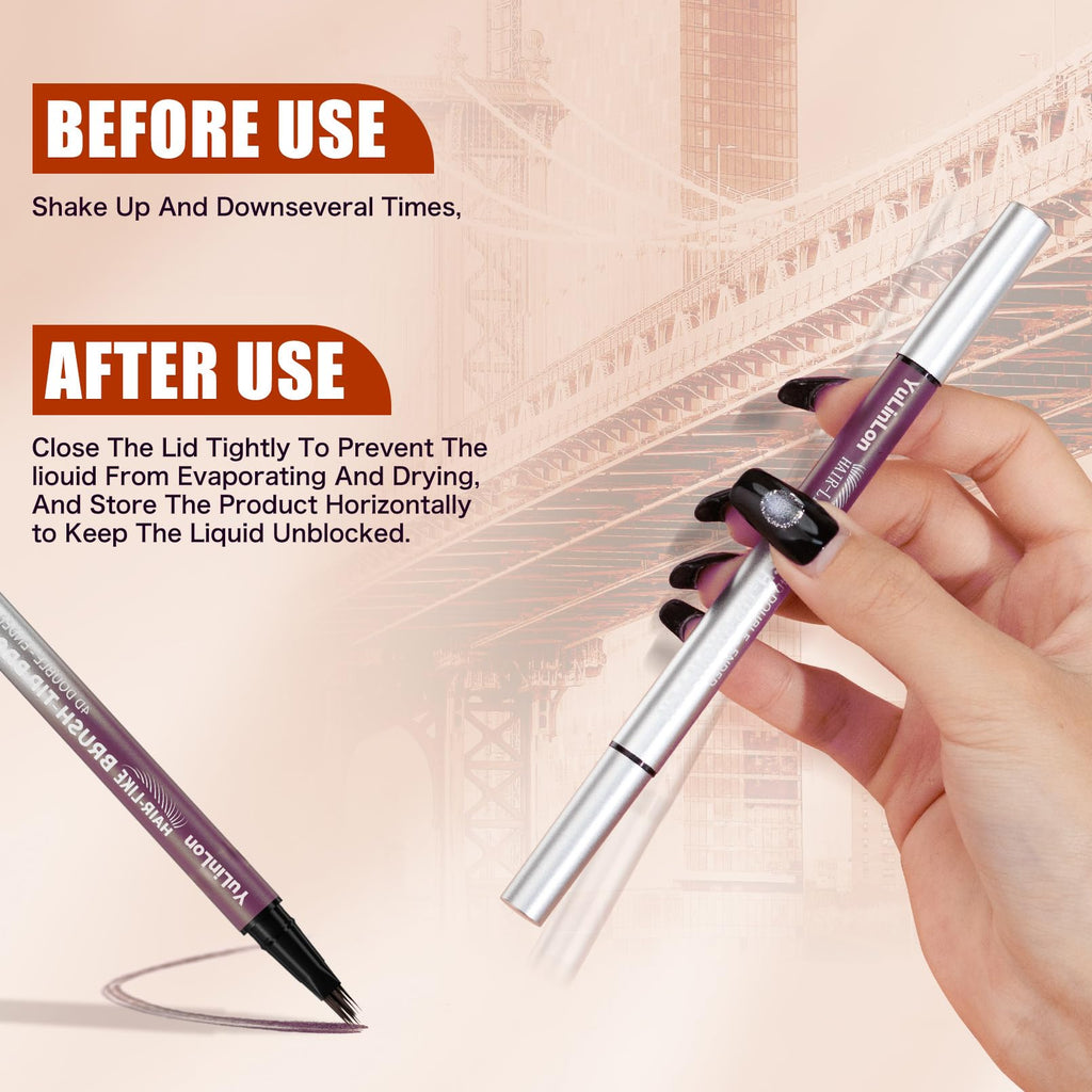 Yulinlon 4D Double-Ended Eyebrow Pen – Hair-Like Microblade, Quick-Dry, Dark Brown 03