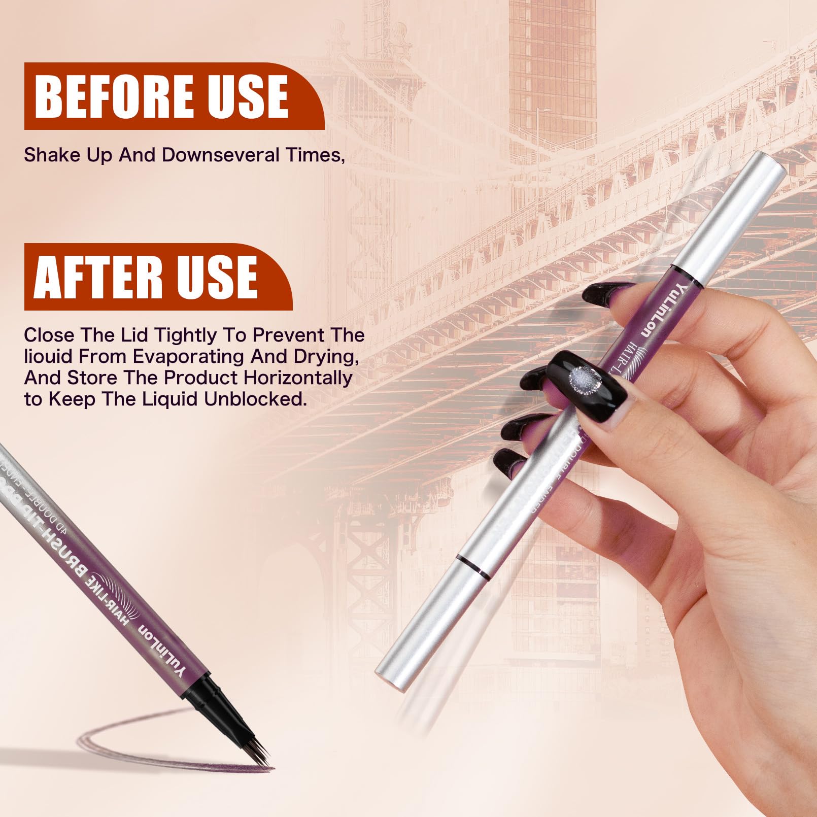 Yulinlon 4D Double-Ended Eyebrow Pen – Hair-Like Microblade, Quick-Dry, Dark Brown 03