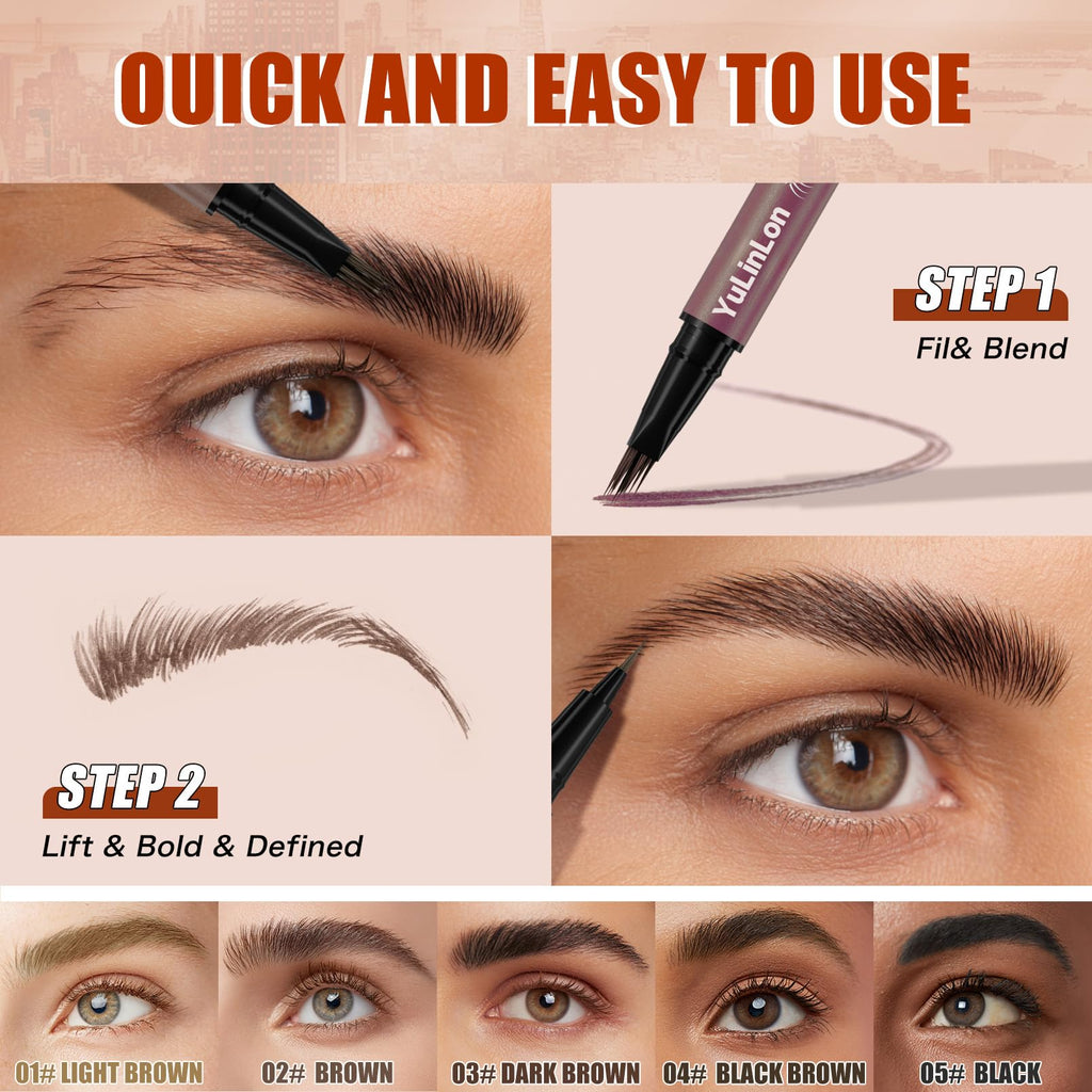 Yulinlon 4D Double-Ended Eyebrow Pen – Hair-Like Microblade, Quick-Dry, Dark Brown 03
