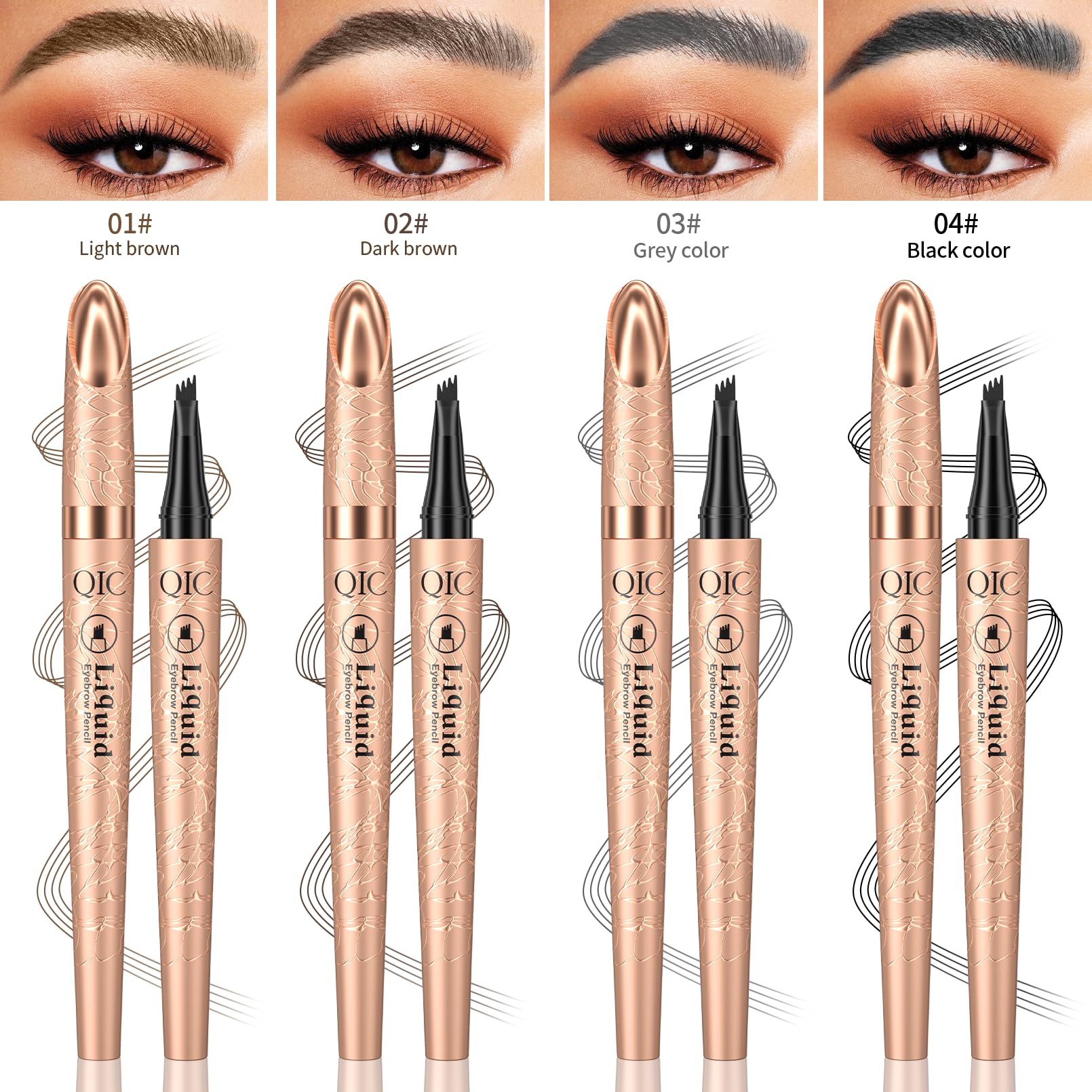 Yulinlon Q706 Eyebrow Pen – 4-Tip Precision, Waterproof & Long-Lasting (3#Grey)
