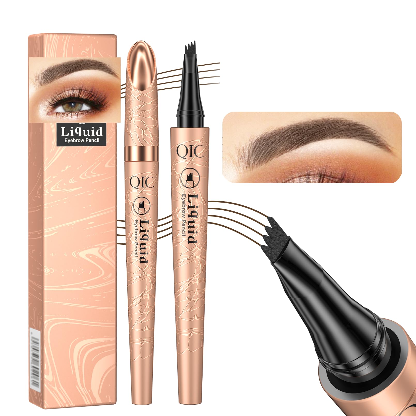 Yulinlon Q706 Eyebrow Pen – 4-Tip Precision, Waterproof & Long-Lasting (Shade 2 Dark Brown)