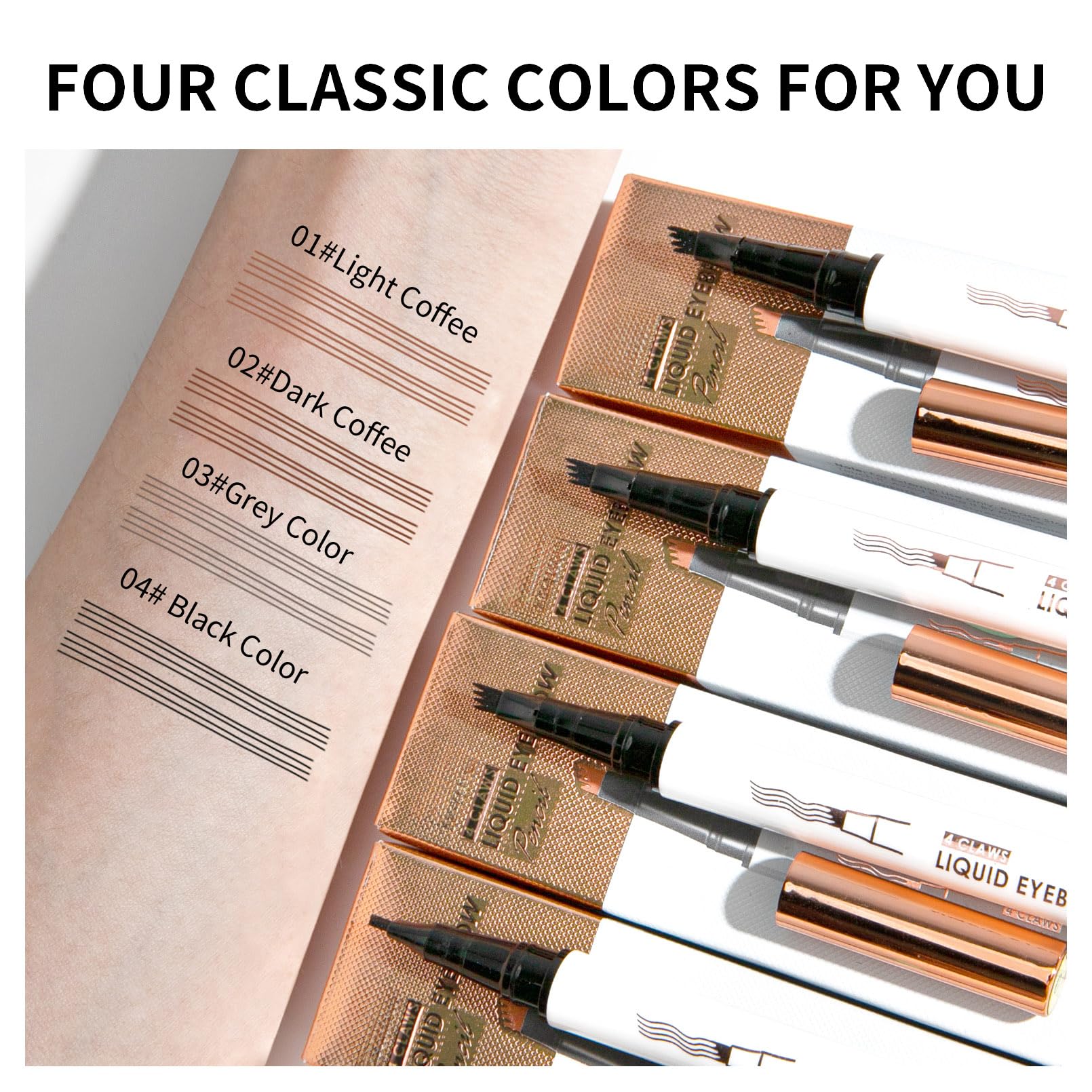 Yulinlon Q707 4-Tipped Precise Brow Pen – Waterproof, Long-Lasting Natural Brows