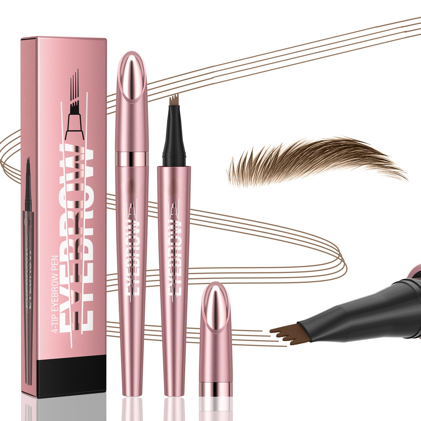 Yulinlon Q708 3D Microblading Eyebrow Pencil | Waterproof, 4-Tip, All Skin Tones (Light Brown)