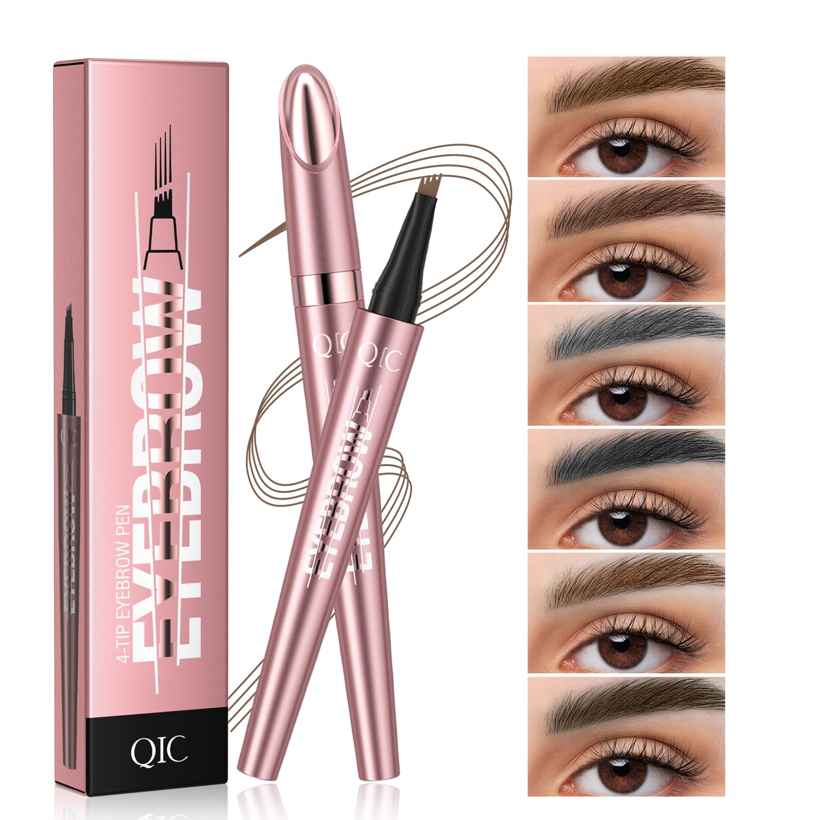Yulinlon Q708 3D Microblading Eyebrow Pencil – Waterproof, 4-Tip Micro-Fork for Natural Brows (All Skin Tones, 5 Brown)