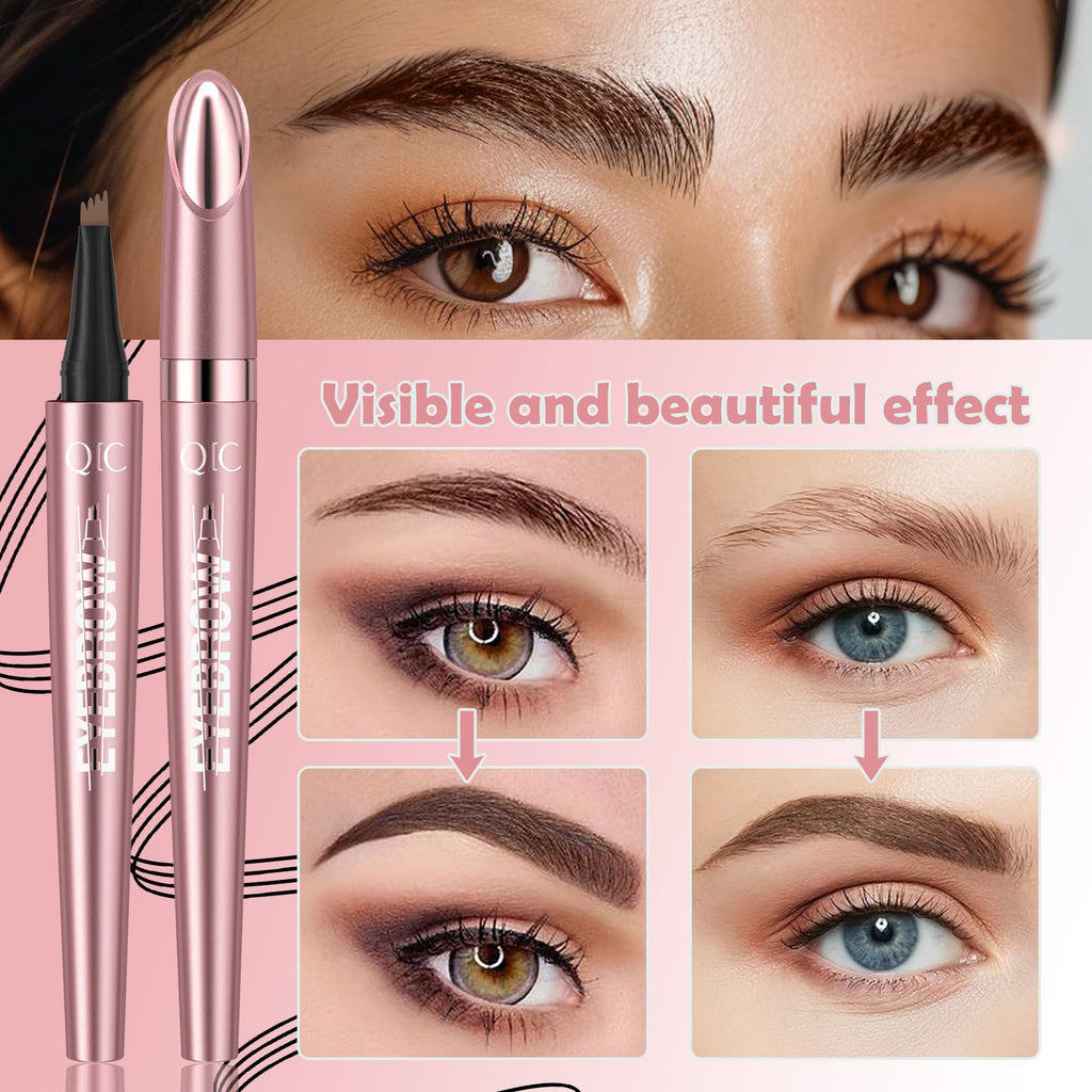 Yulinlon Q708 3D Microblading Eyebrow Pencil – Waterproof, 4-Tip Micro-Fork for Natural Brows (All Skin Tones, 5 Brown)