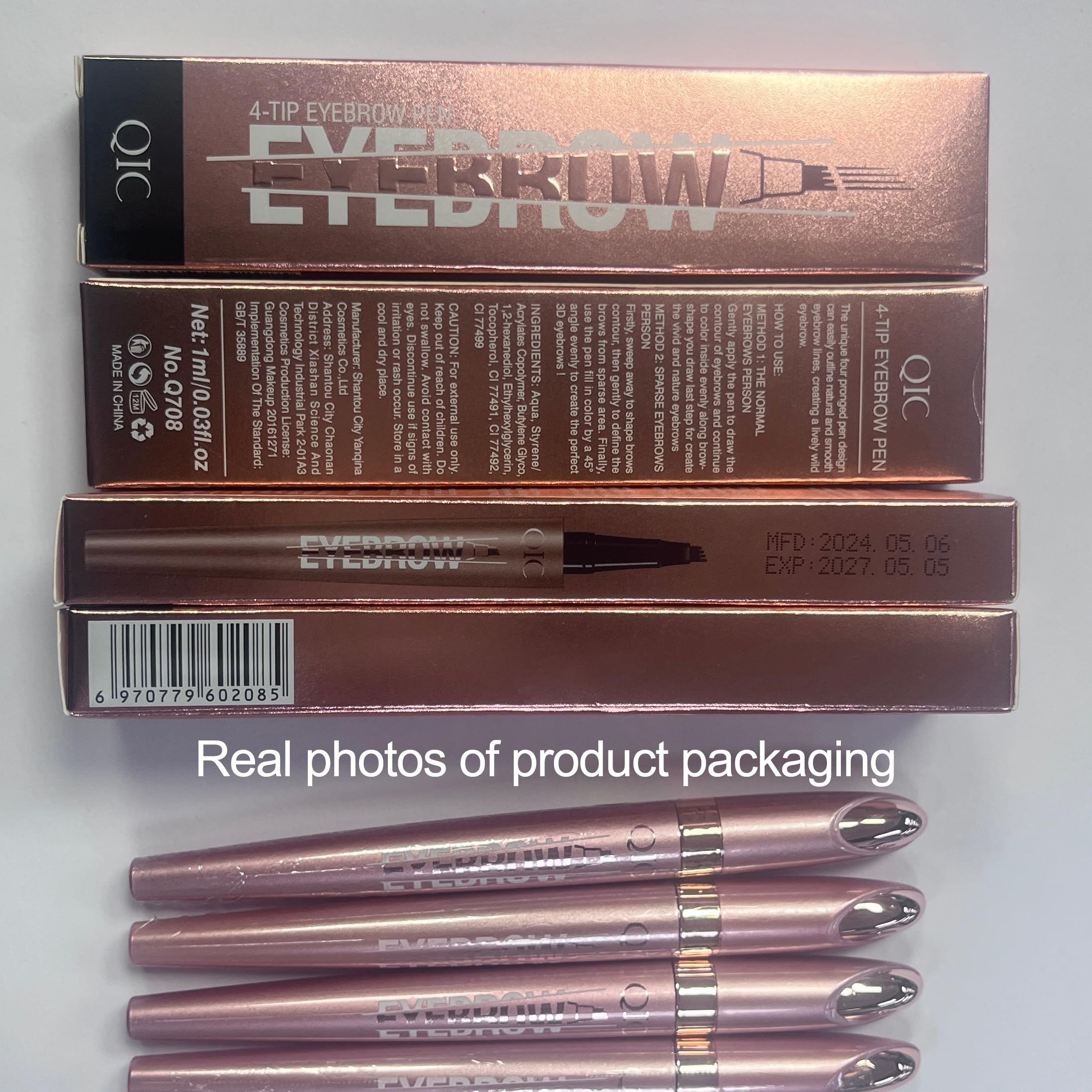 Yulinlon Q708 3D Microblading Eyebrow Pencil – Waterproof, 4-Tip Micro-Fork for Natural Brows (All Skin Tones, 5 Brown)
