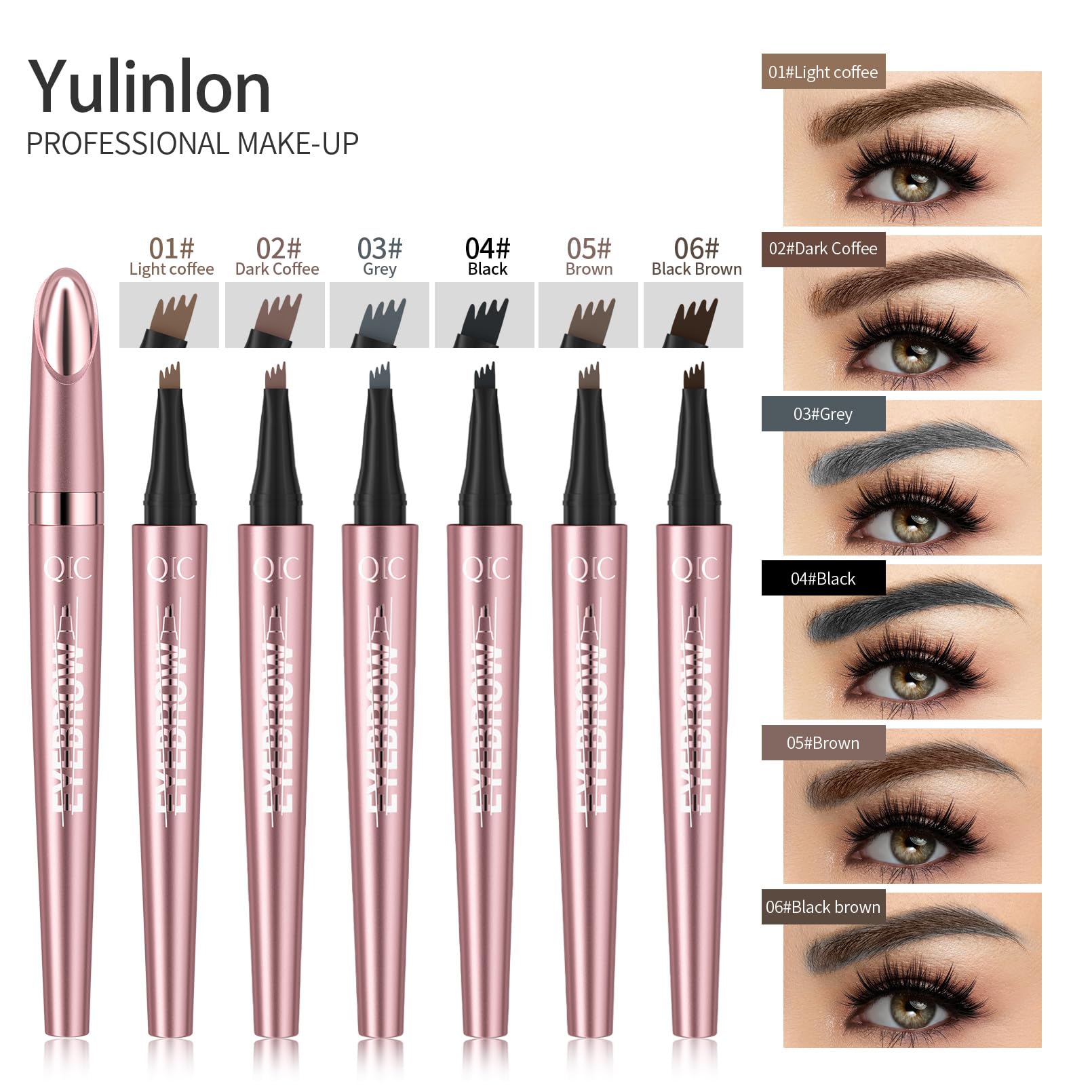 Yulinlon Q708 3D Microblading Eyebrow Pencil - Waterproof, 4-Tipped Micro-Fork, Long-Lasting (6# Black Brown)
