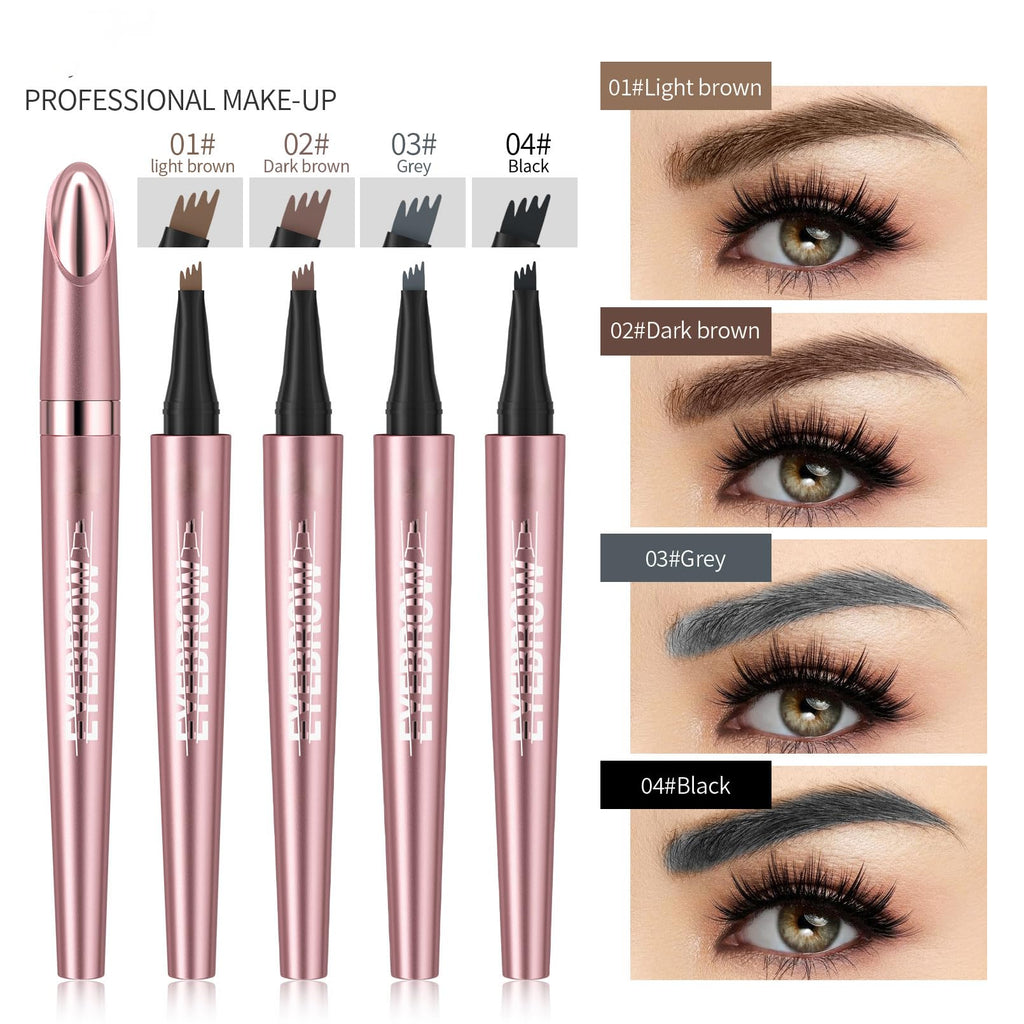 Yulinlon Q708 3D Microblading Eyebrow Pencil – Waterproof, 4 Shades, Dual-Ended with Micro-Fork Tip (3#Grey)