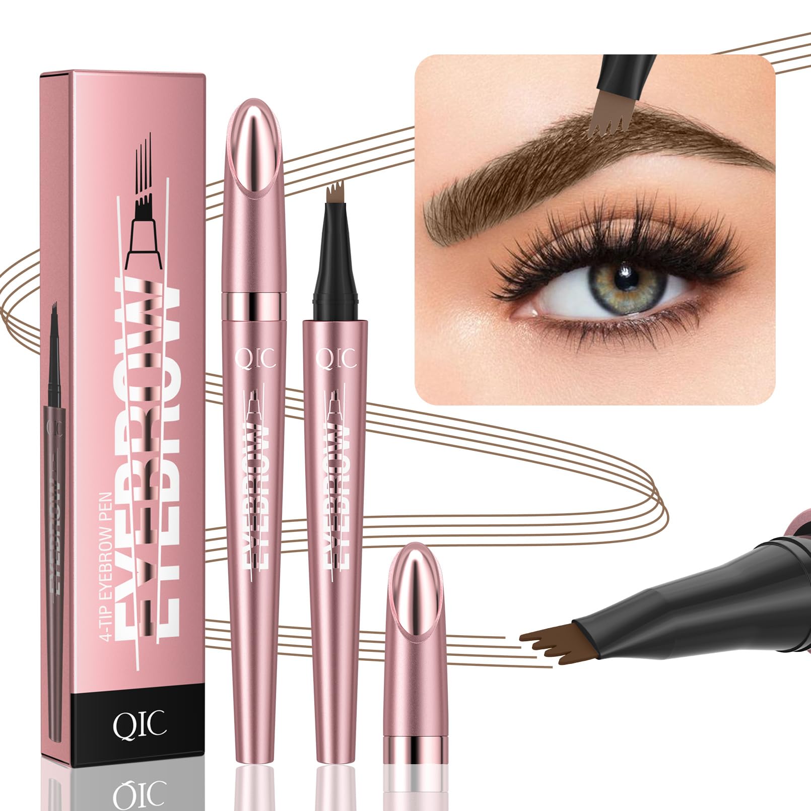 Yulinlon Q708 3D Microblading Eyebrow Pencil - Waterproof, 4-Tipped Micro-Fork, Long-Lasting (6# Black Brown)