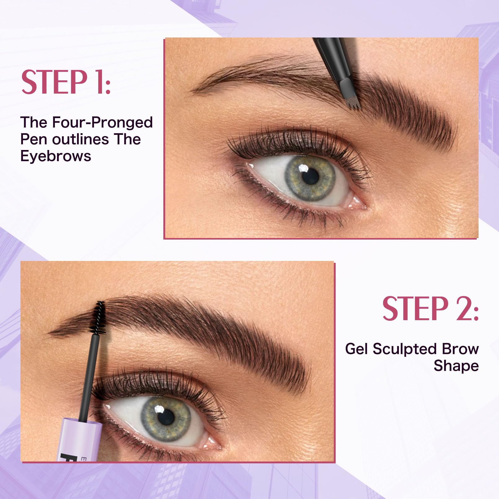 Yulinlon 2-in-1 Eyebrow Pen & Gel – 4-Tip Precision, Waterproof, 5 Natural Shades (01# Light Brown)