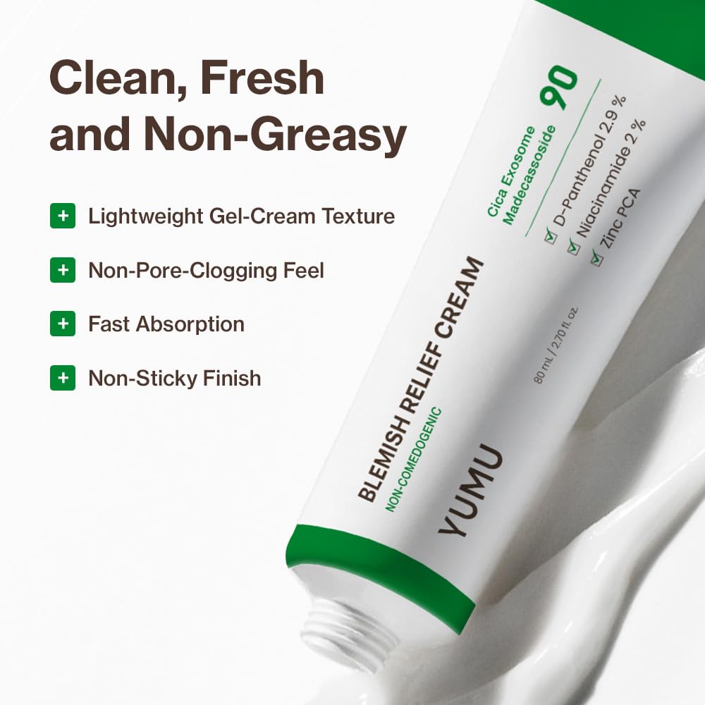 YUMU Cica Exosome Zinc Blemish Relief Cream – Lightweight Moisturizer for Sensitive, Acne-Prone Skin