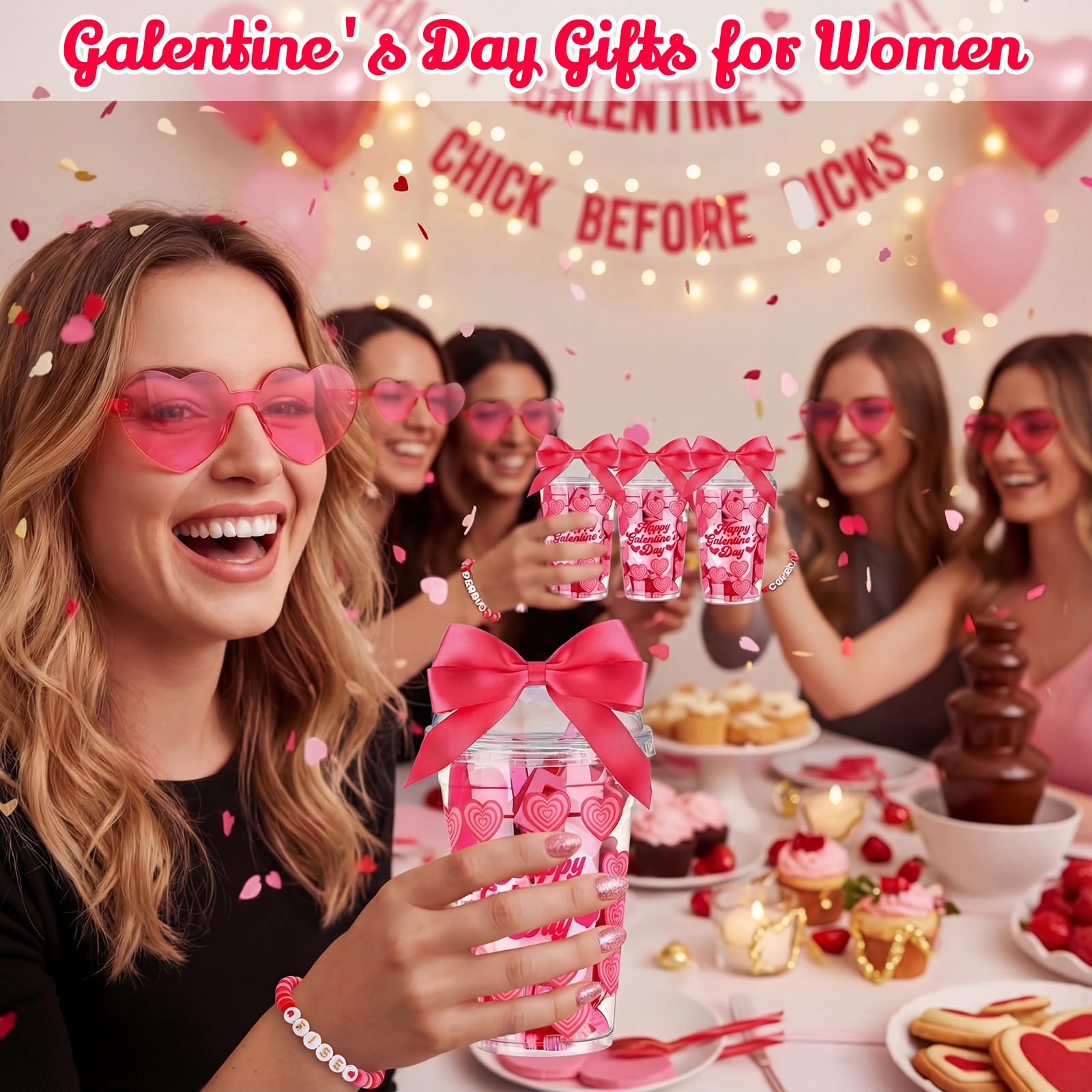 Yungyan 48 Pcs Galentine's Day Gift Set | Pink Party Kit for Besties