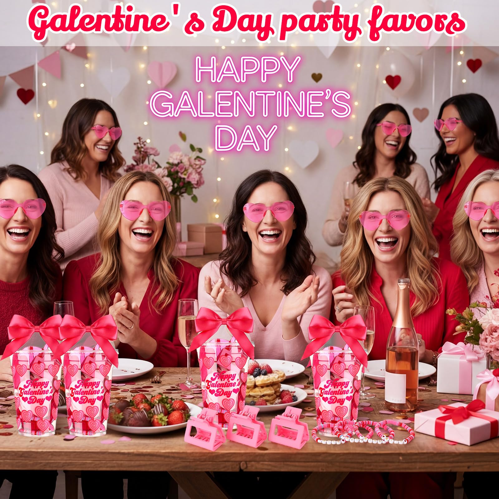 Yungyan 48 Pcs Galentine's Day Gift Set | Pink Party Kit for Besties