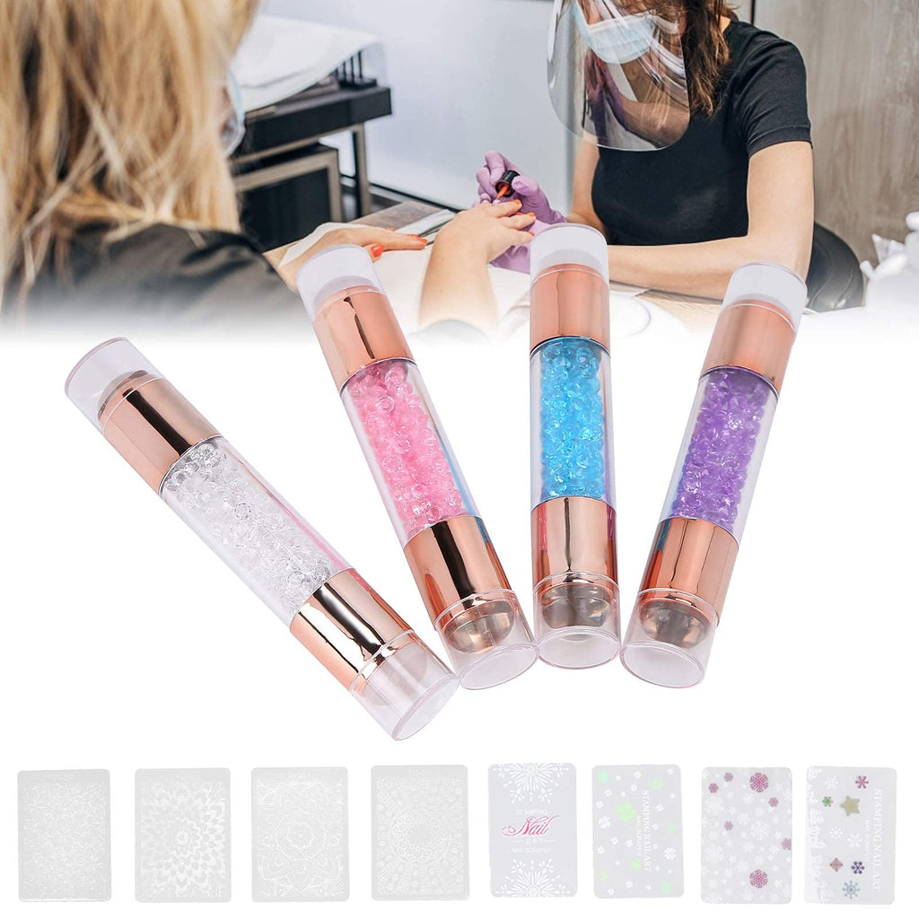 YUYTE 4Sets Dual Ended Nail Stamper Kit – Silicone Stamp Pens & Nail Seal Plates for DIY Nail Art