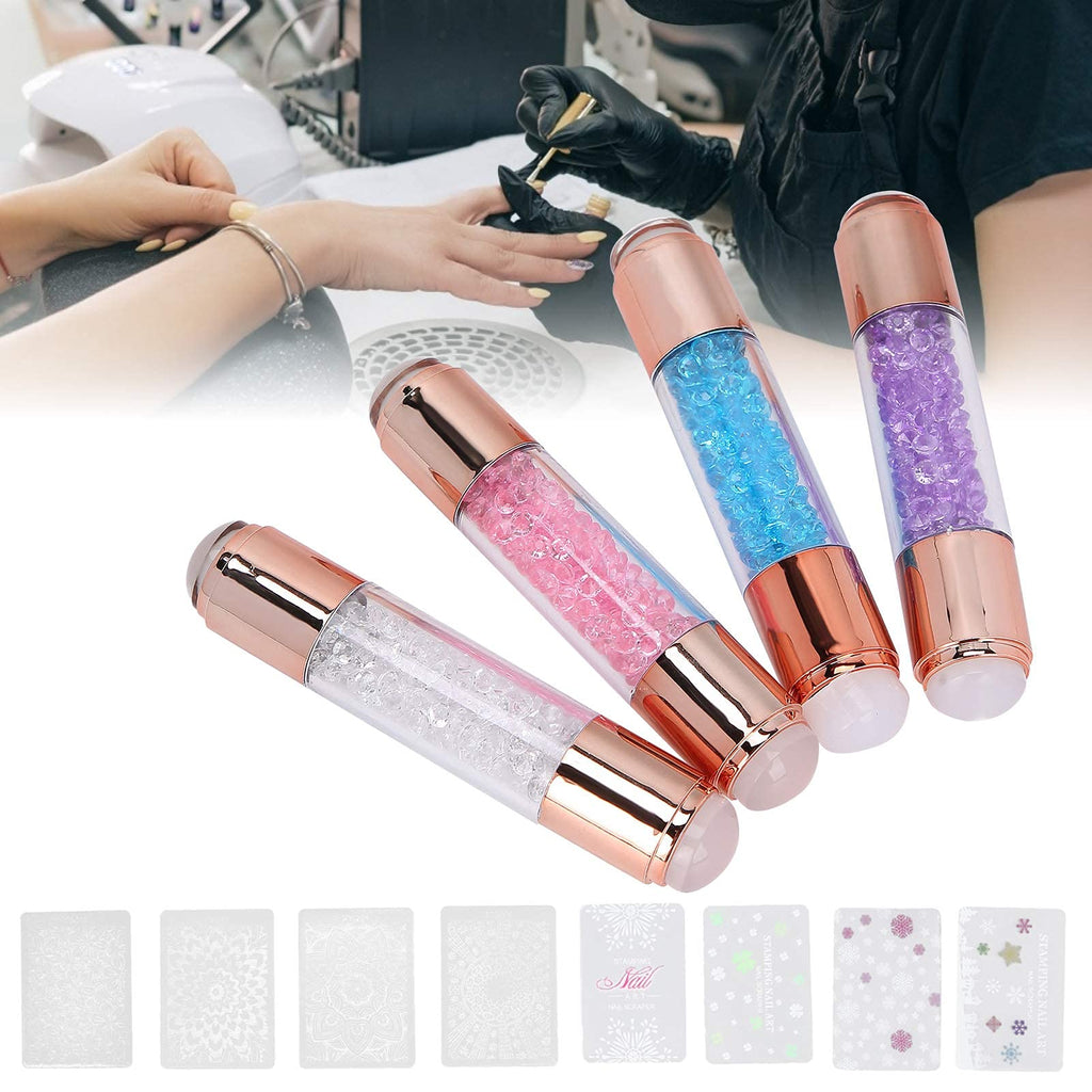 YUYTE 4Sets Dual Ended Nail Stamper Kit – Silicone Stamp Pens & Nail Seal Plates for DIY Nail Art