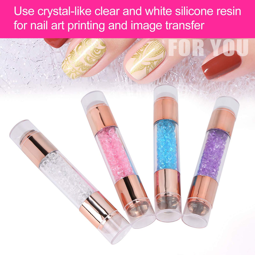 YUYTE 4Sets Dual Ended Nail Stamper Kit – Silicone Stamp Pens & Nail Seal Plates for DIY Nail Art