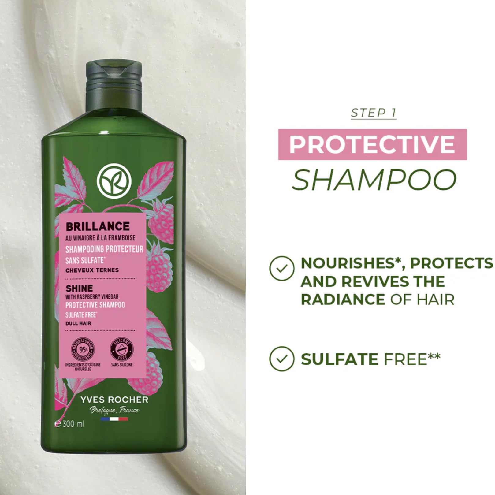 Yves Rocher Raspberry Shine Hair Vinegar & Shampoo Set – Shine, Softness & Color (400 ml + 300 ml)