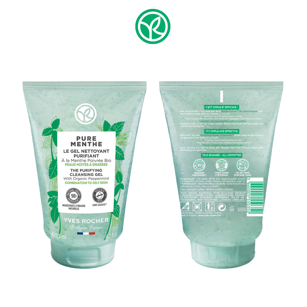 Yves Rocher Purifying Cleansing Gel Pure Menthe – For Combination to Oily Skin | 125 ml / 4.2 oz