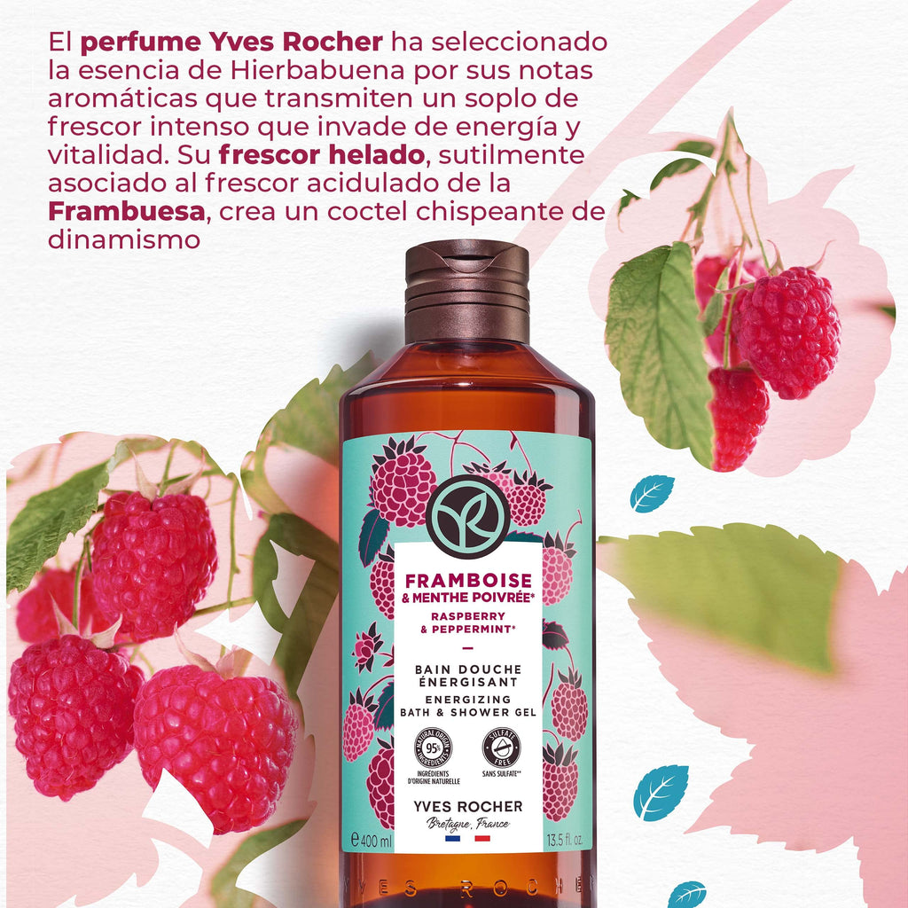 Yves Rocher Raspberry & Peppermint Energizing Bath & Shower Gel – 400 ml