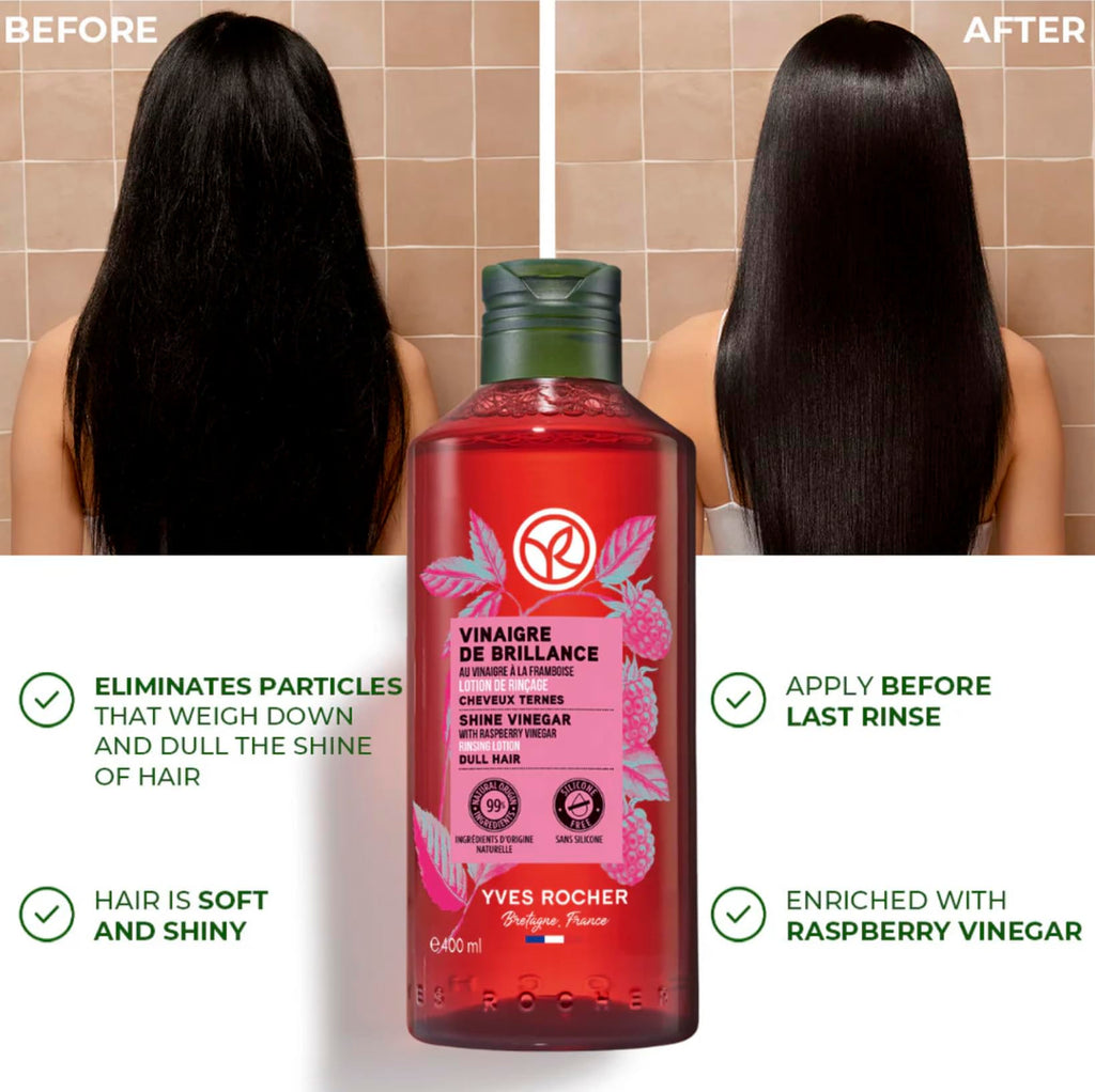 Yves Rocher Raspberry Shine Hair Vinegar & Shampoo Set – Shine, Softness & Color (400 ml + 300 ml)