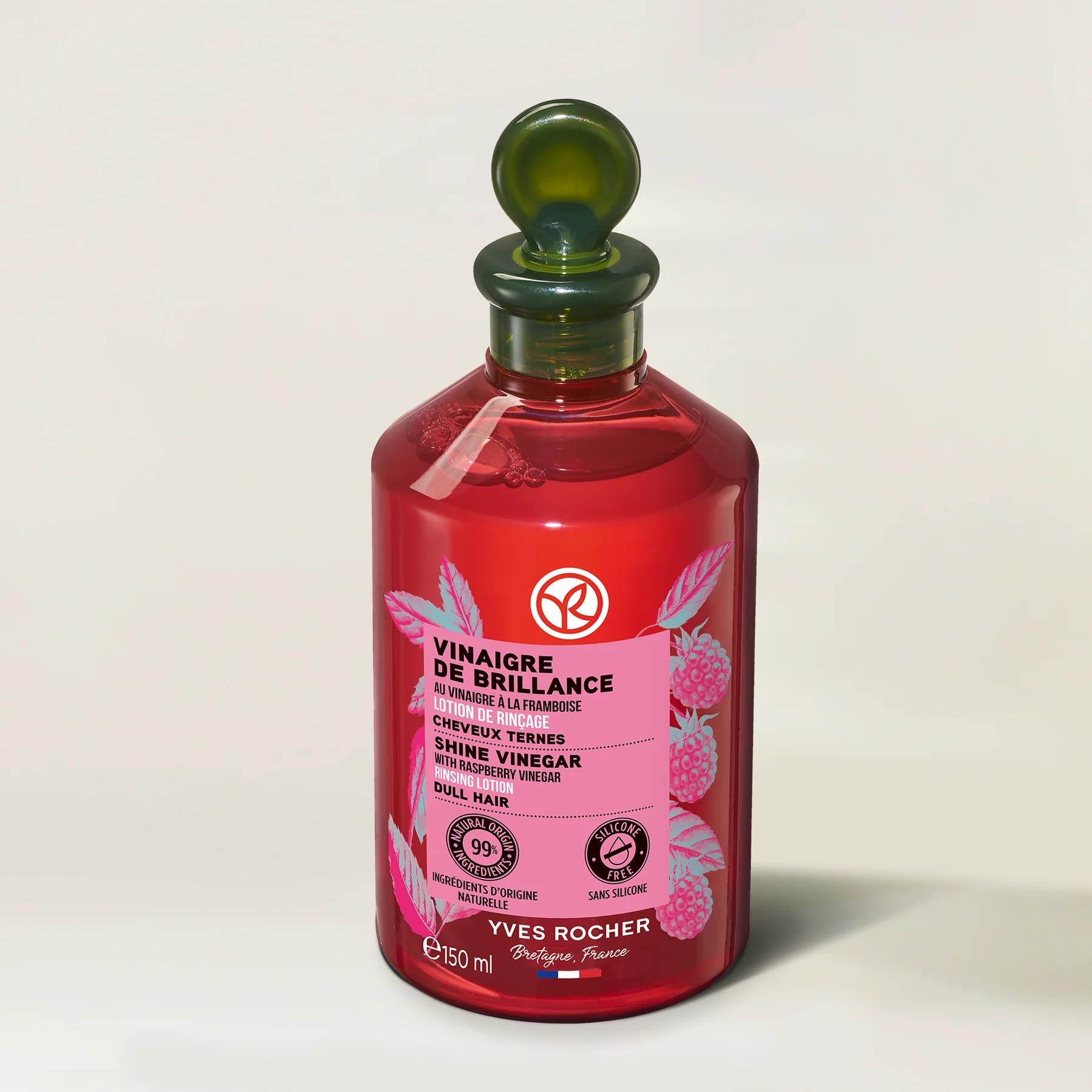 Yves Rocher Raspberry Shine Vinegar Rinse – Hair Shine & Smoothness, 150 ml