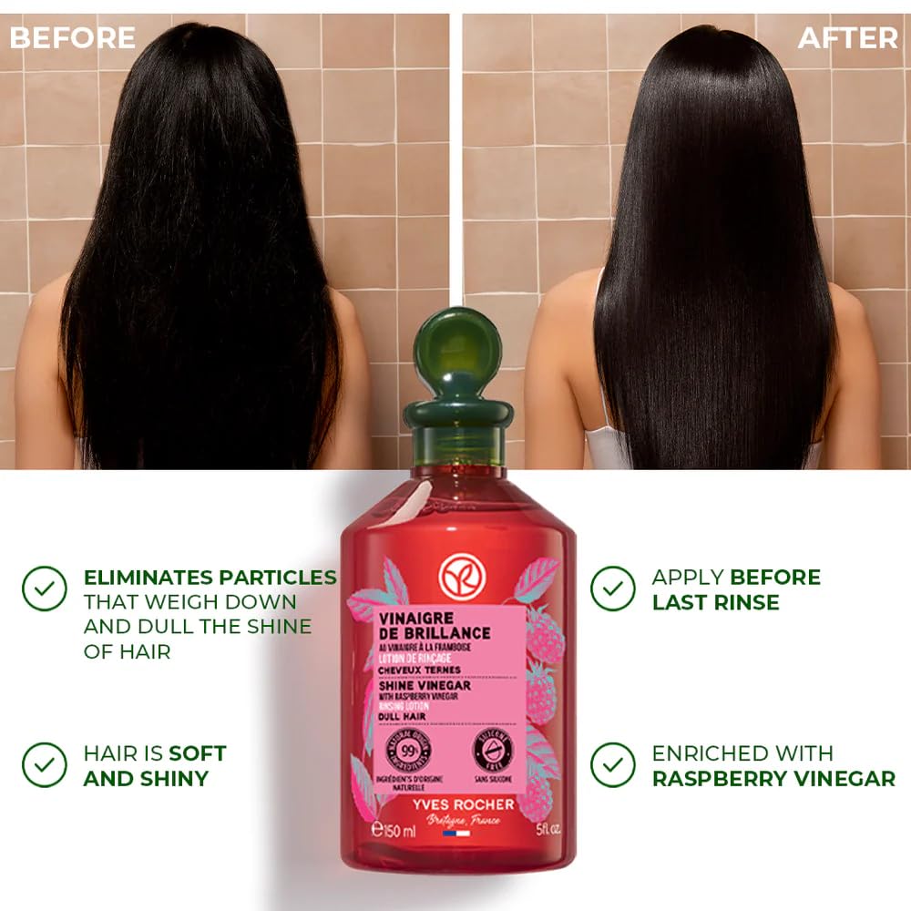Yves Rocher Raspberry Shine Vinegar Rinse – Hair Shine & Smoothness, 150 ml