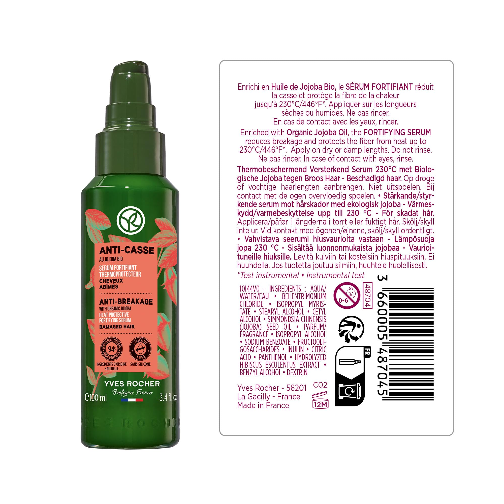 Yves Rocher Anti Breakage Serum with Organic Jojoba — Heat Protecting Fortifier, 100 ml