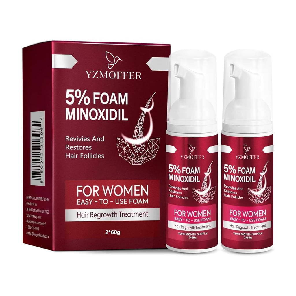 Yzmoffer Women's 5% Minoxidil Foam — Hair Growth for Thicker, Fuller Hair (2 x 2.10 oz)