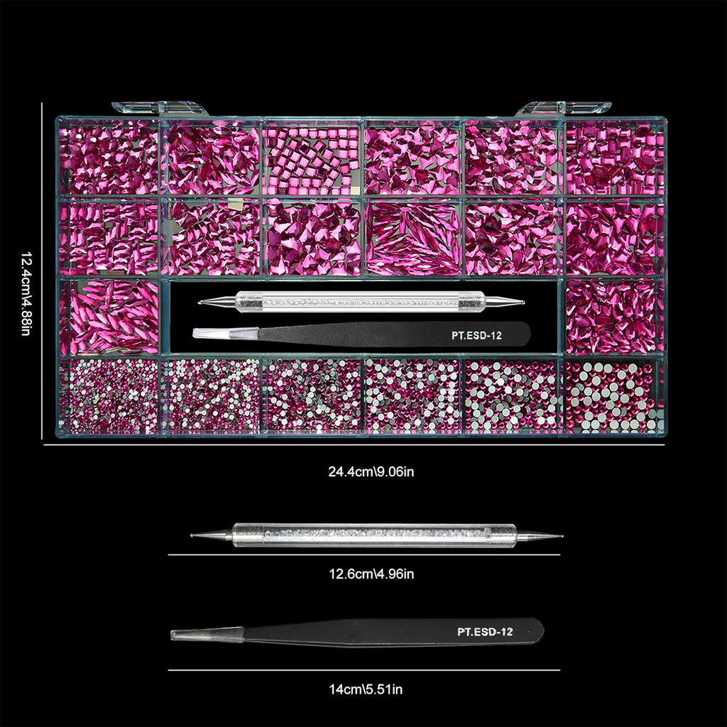 Yzzseven Rose Pink Diamonds & 2100 Flat Rhinestones – 20 Styles DIY Nail Art Crystals