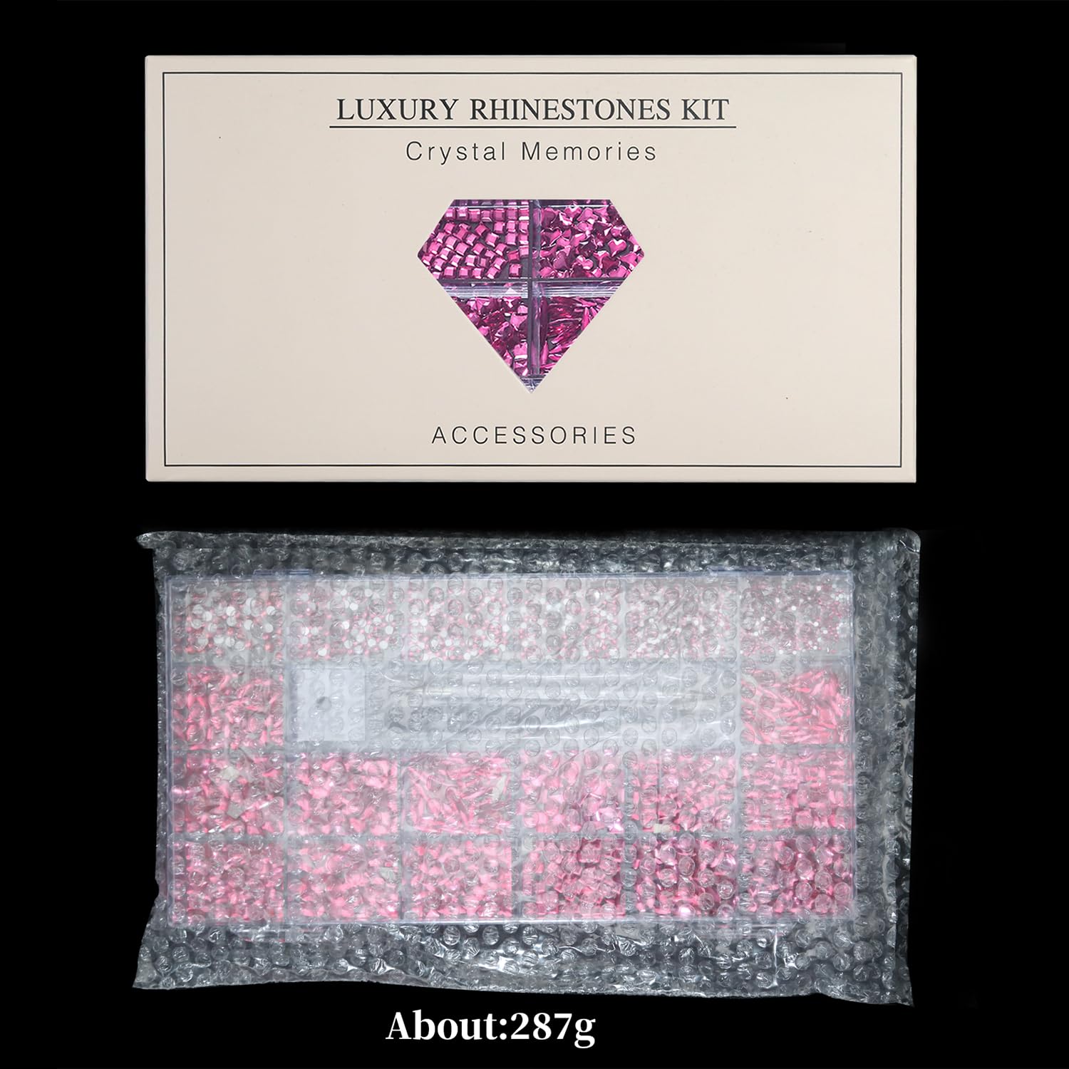 Yzzseven Rose Pink Diamonds & 2100 Flat Rhinestones – 20 Styles DIY Nail Art Crystals