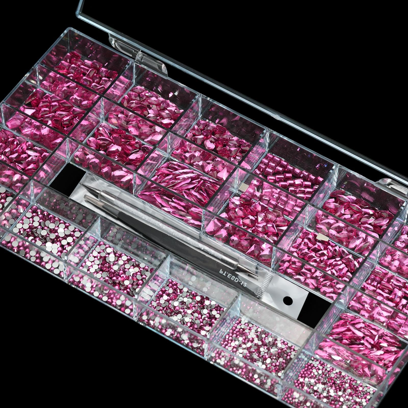 Yzzseven Rose Pink Diamonds & 2100 Flat Rhinestones – 20 Styles DIY Nail Art Crystals
