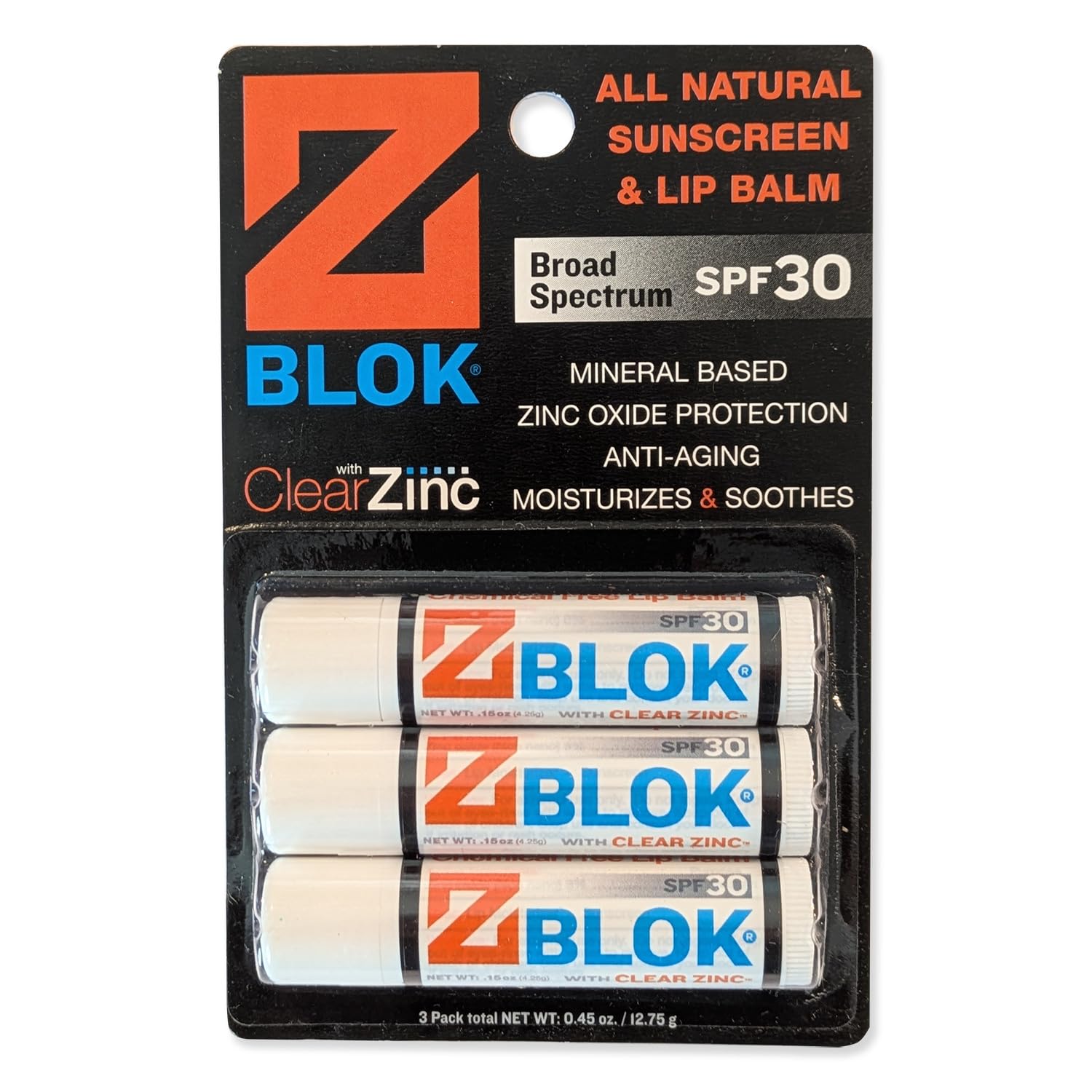 Z Blok Lip Balm & SPF 30 Sunscreen – Mineral, Clear Zinc Oxide, Waterproof