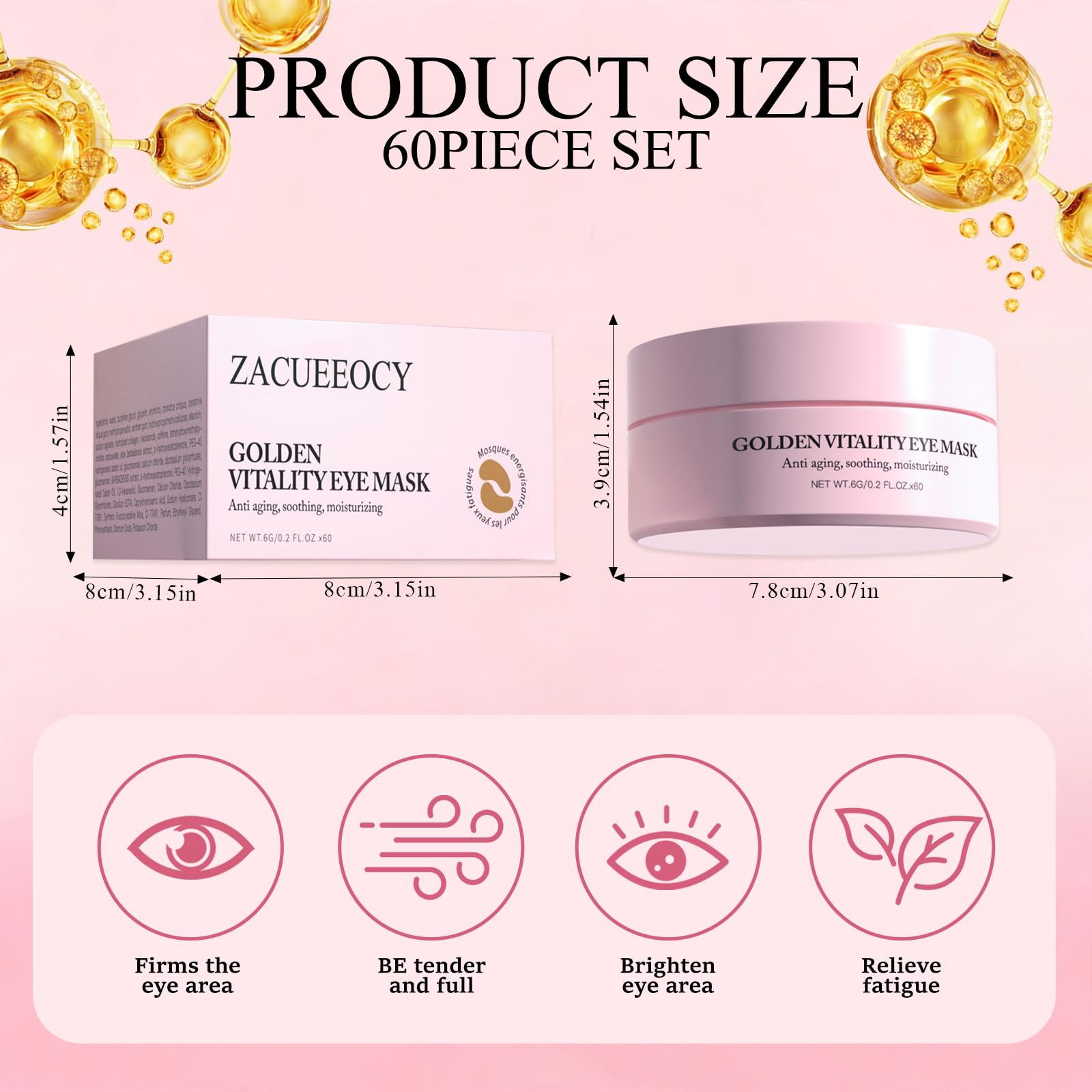 ZACUEEOCY Under Eye Mask | Peptide Collagen Hydrogel Patches for Puffy Eyes & Dark Circles | 60 Patches