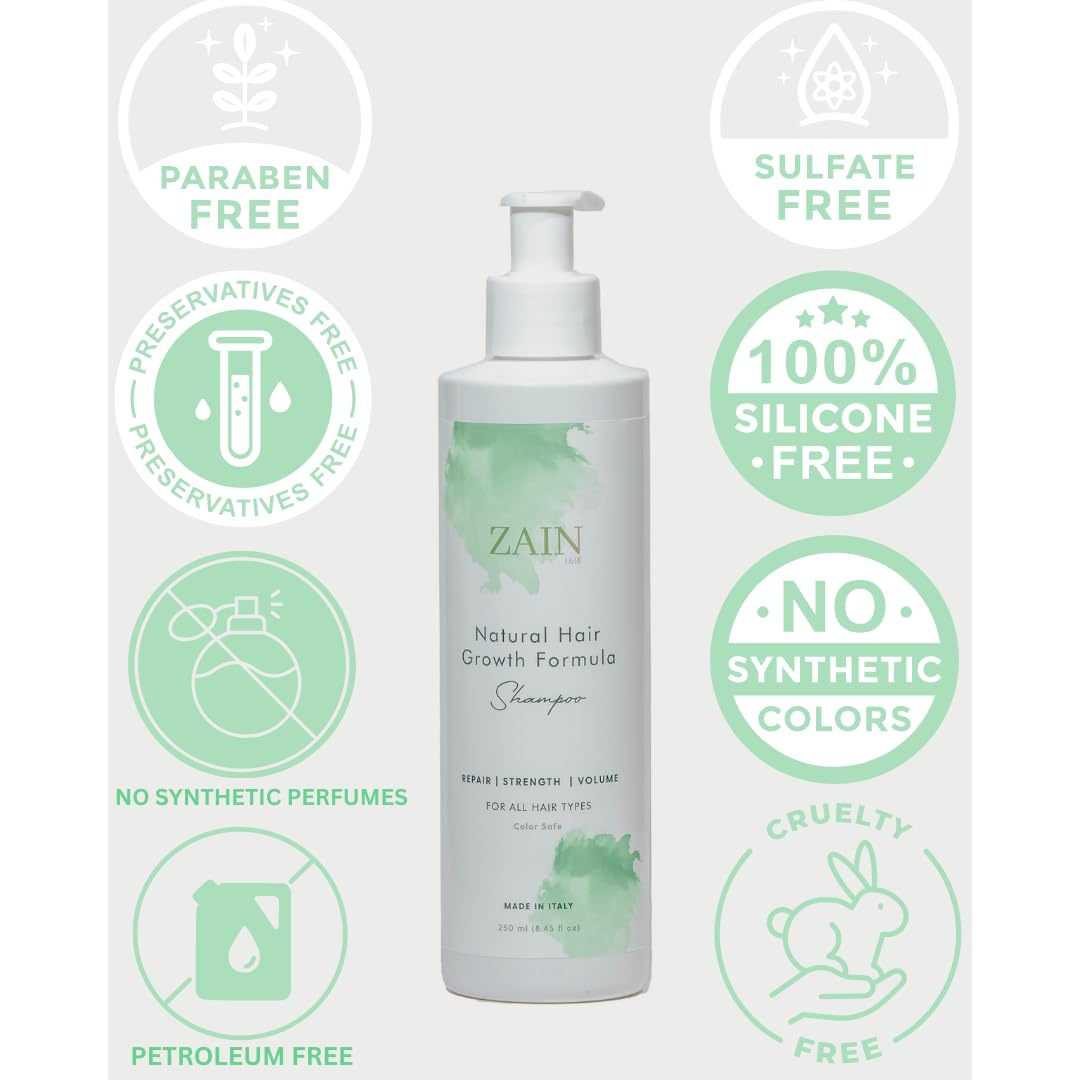 ZAIN1.618 Natural Hair Growth Shampoo with Snail Mucin, Rosemary, Biotin, Niacinamide, Castor Oil & Caffeine | Mimosa Scent, 8.45 oz, pH 5.2