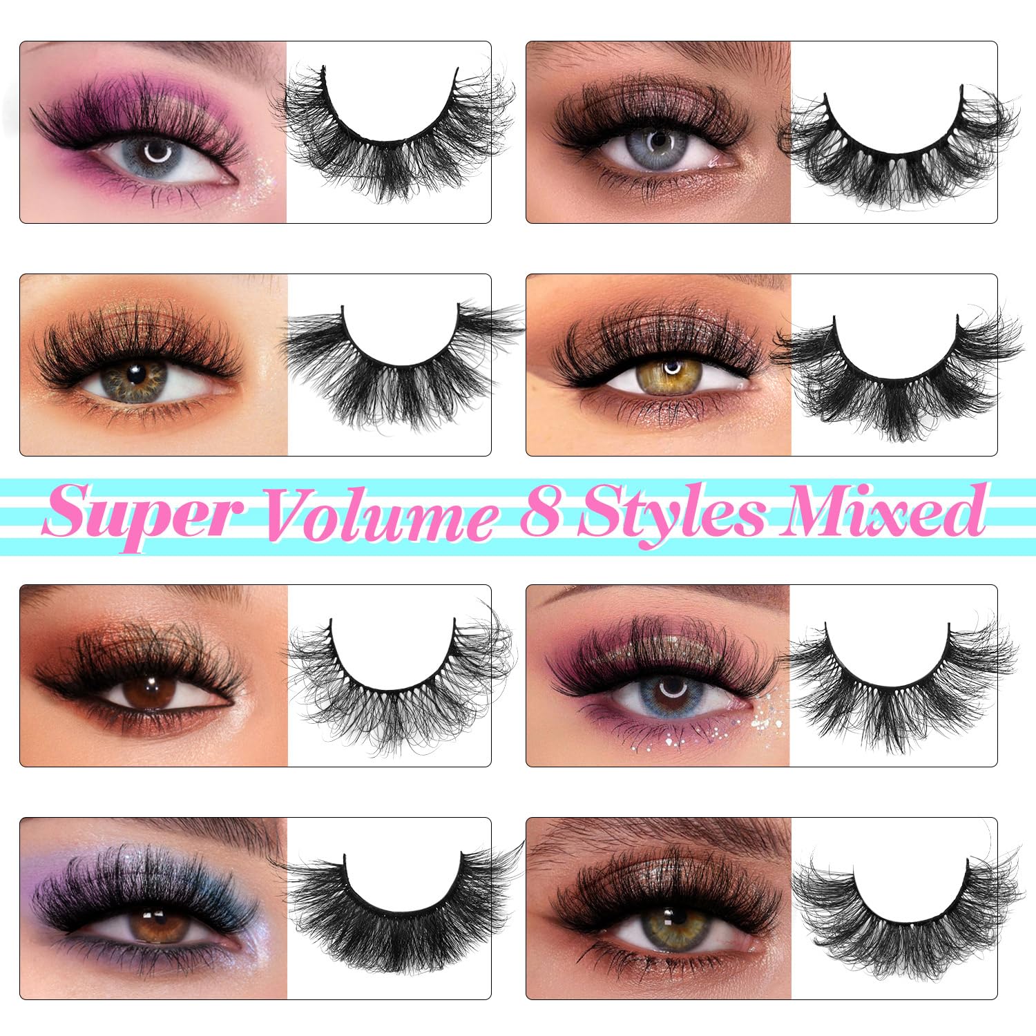 Zanlufly 48 Pairs Mink Lashes – 8 Styles Dramatic Long Faux Eyelashes Pack