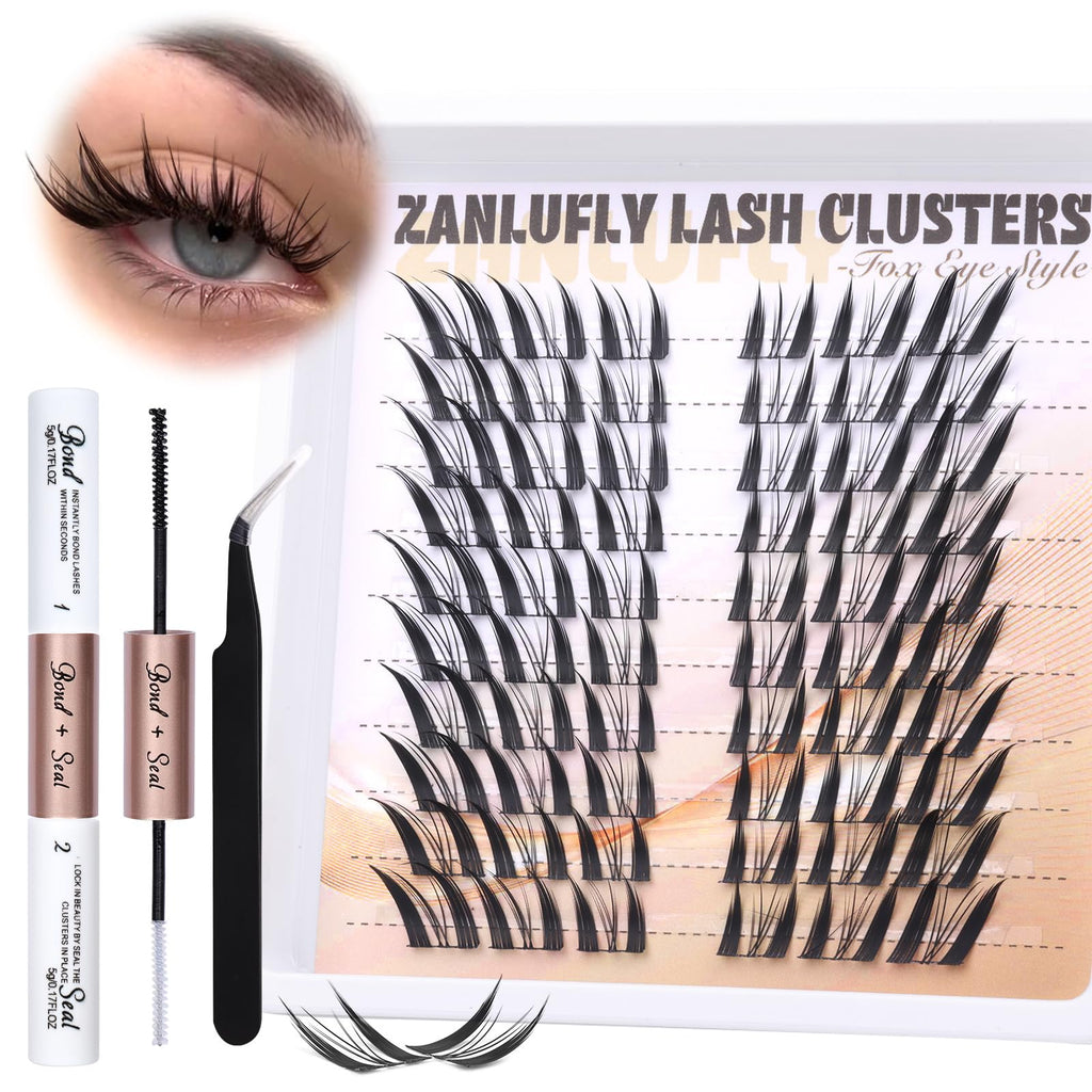 zanlufly Lash Clusters Kit Fox Eye Manga Lash Extensions Kit DIY Eyelashes