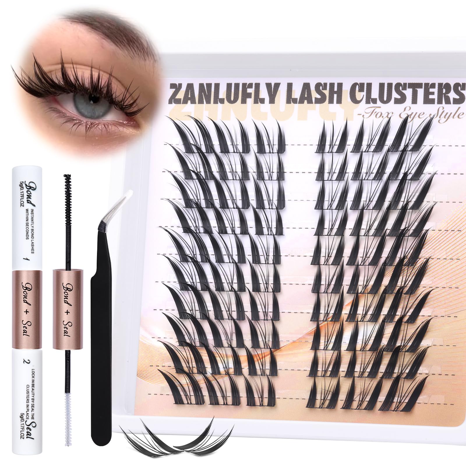 zanlufly Lash Clusters Kit Fox Eye Manga Lash Extensions Kit DIY Eyelashes