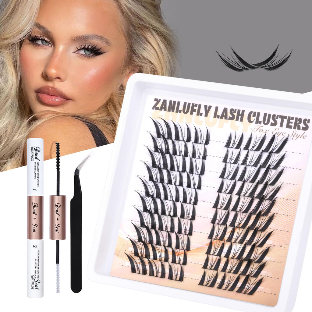 zanlufly Lash Clusters Kit Fox Eye Manga Lash Extensions Kit DIY Eyelashes