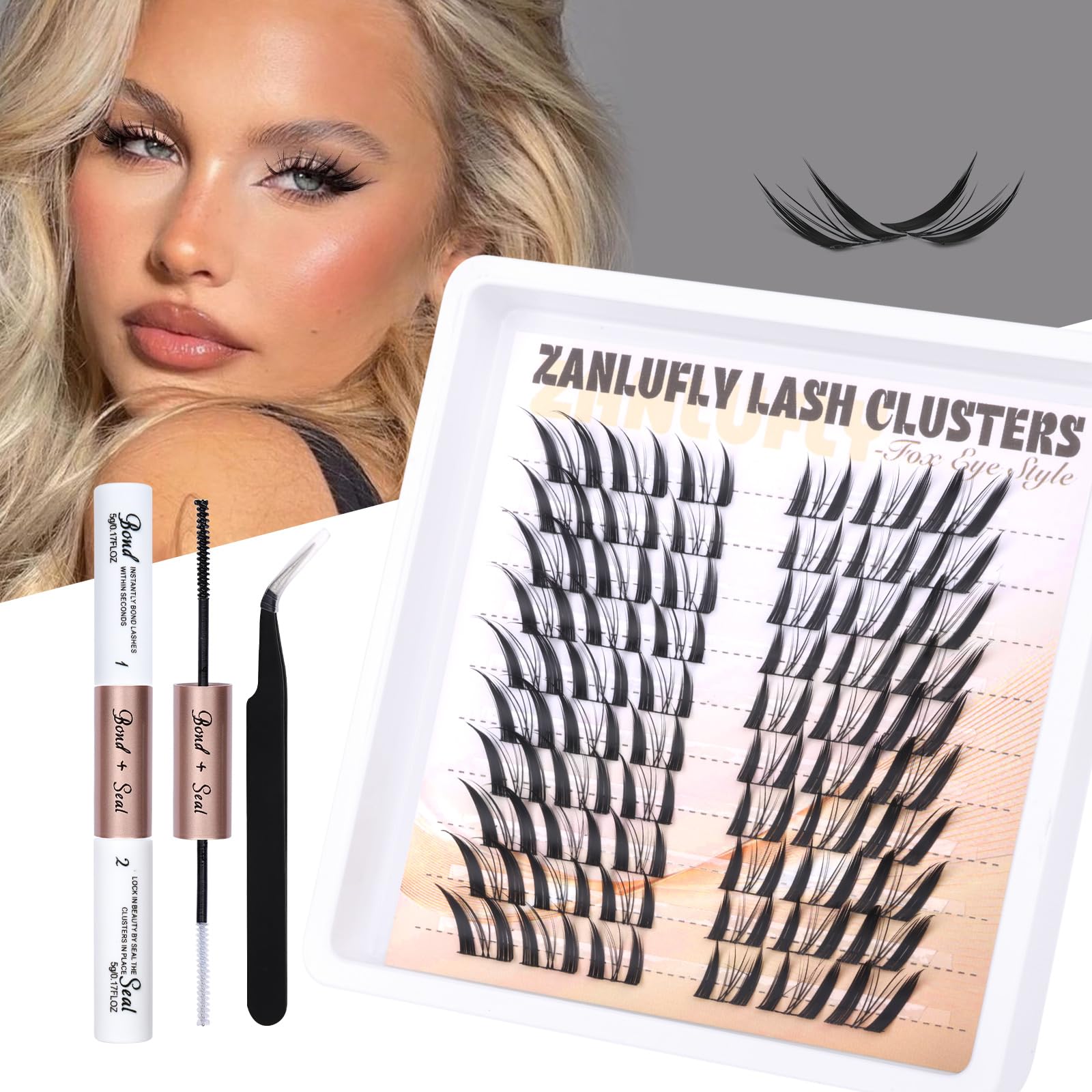 zanlufly Lash Clusters Kit Fox Eye Manga Lash Extensions Kit DIY Eyelashes