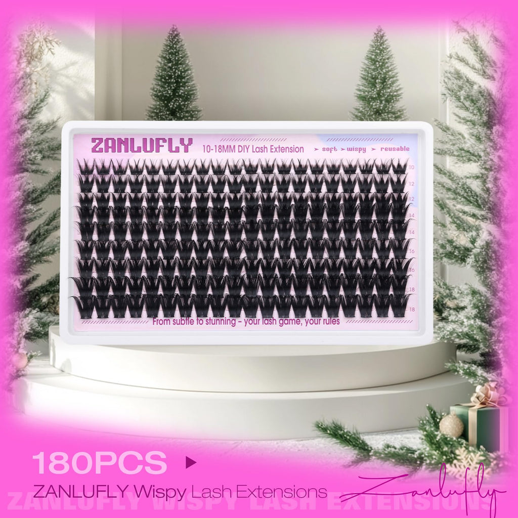 ZANLUFLY Wispy Lash Clusters D Curl 180Pcs | Natural 3D Look, 10-18mm